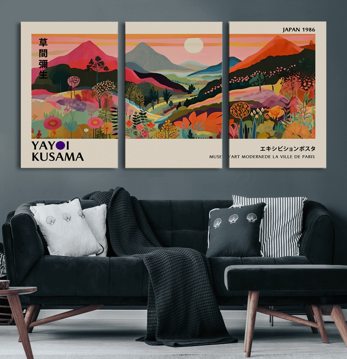 74839-MGV-CV-60X30-3P-Yayoi 1986 Wall Art Print – Vibrant Sabi Sabi Japanese Abstract Design Contemporary Colorful Artwork for Home Office