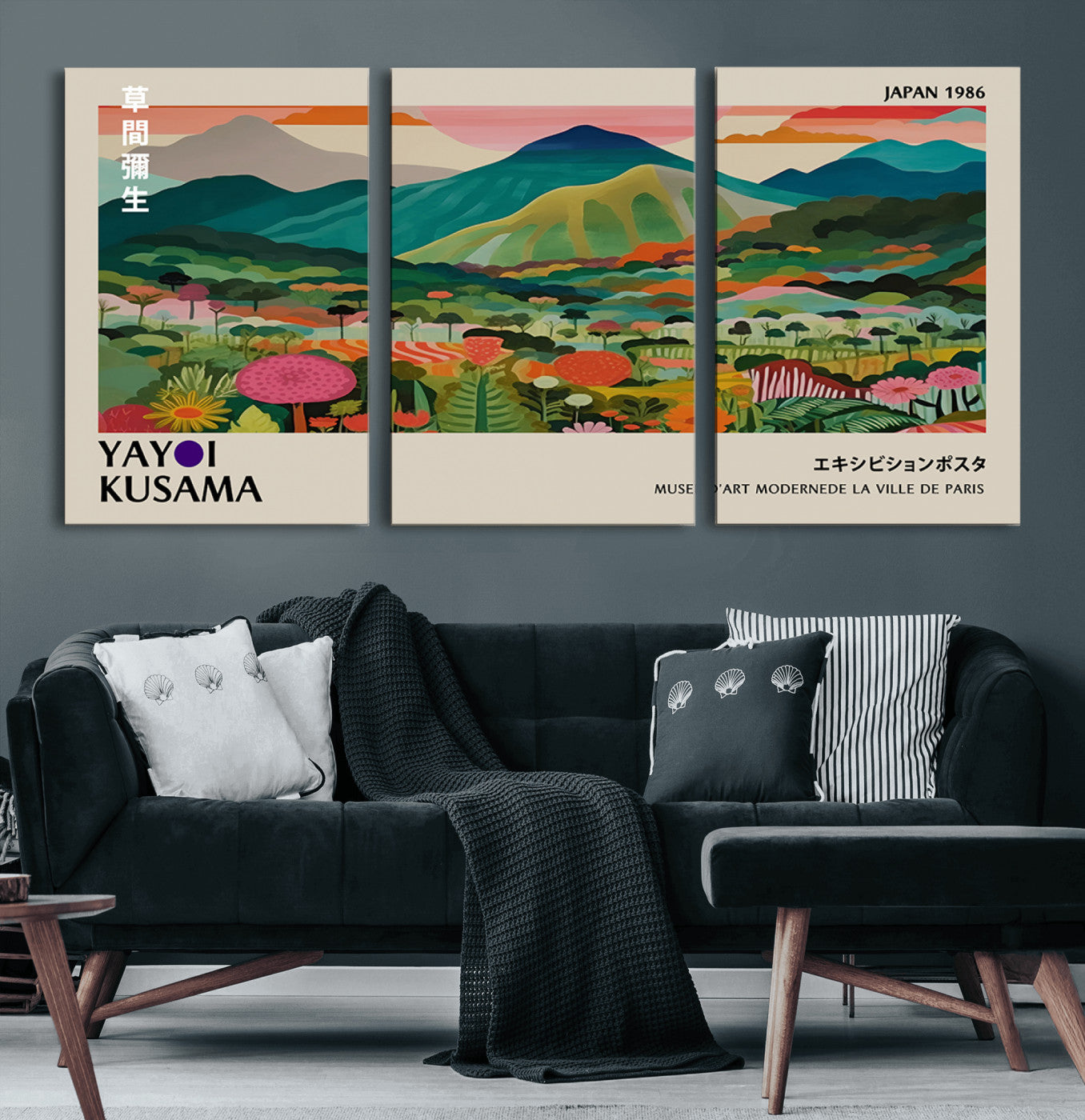 83384-MGV-CV-60X30-3P-Yayoi Kusama Japan 1986 Canvas – Wabi Sabi Japanese Vibrant Abstract Wall Art Contemporary Canvas for Home, Office