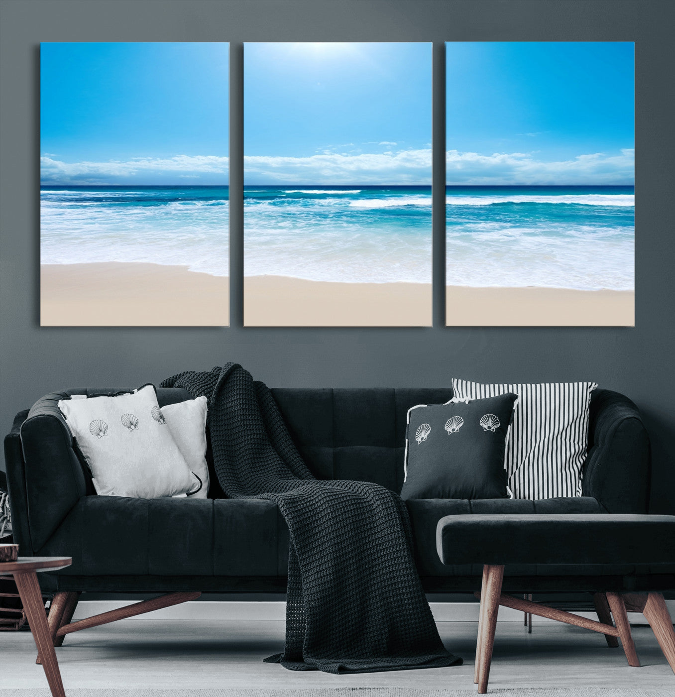 45929-MGV-CV-36X24-Wall Art Canvas Print Shiny Blue Sea and Beach