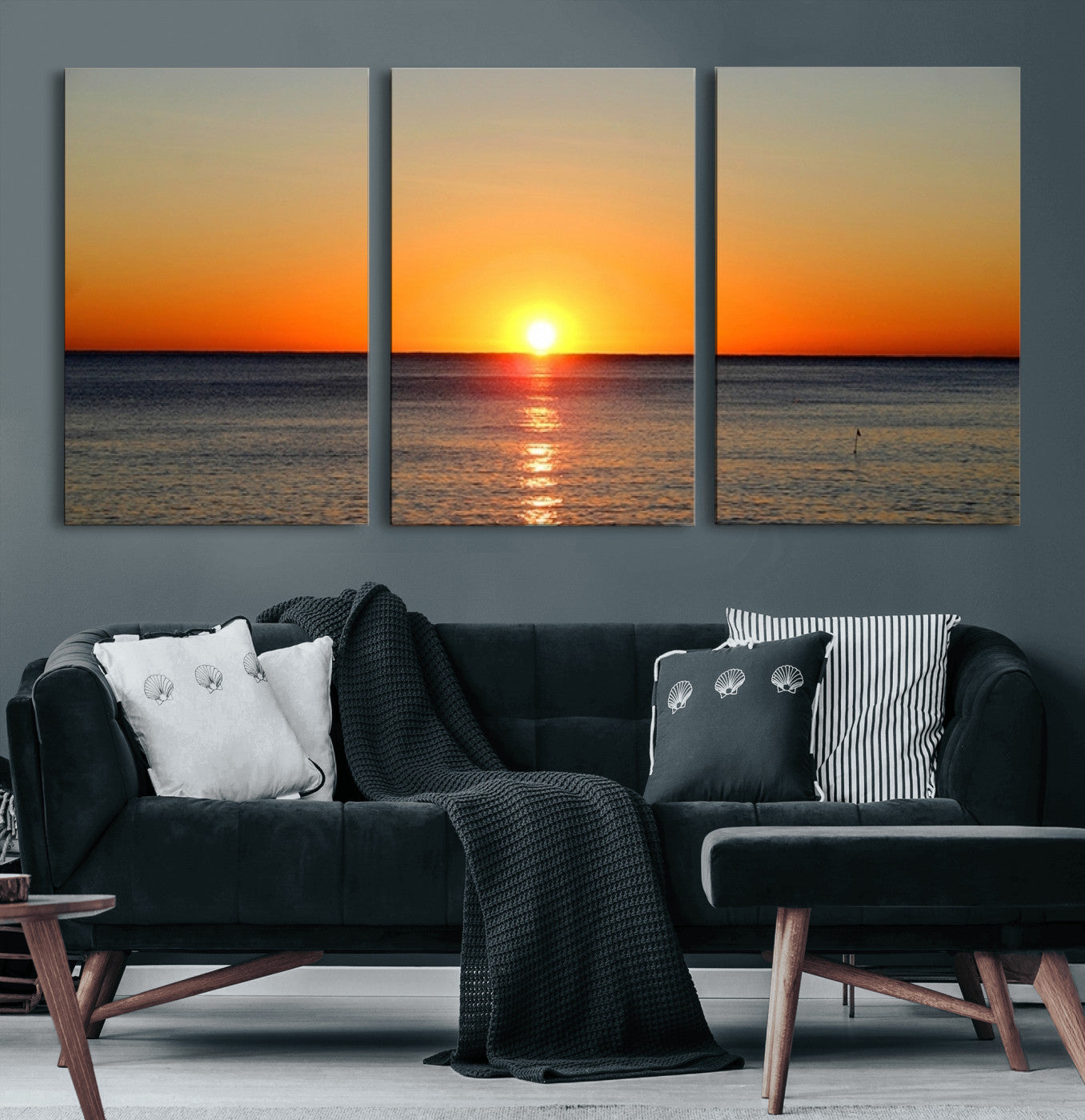 54676-MGV-CV-36X24-Golden Horizon Sunset Over Ocean Wall Art Canvas Print – Tropical Beach Canvas Wall Art – Giclee