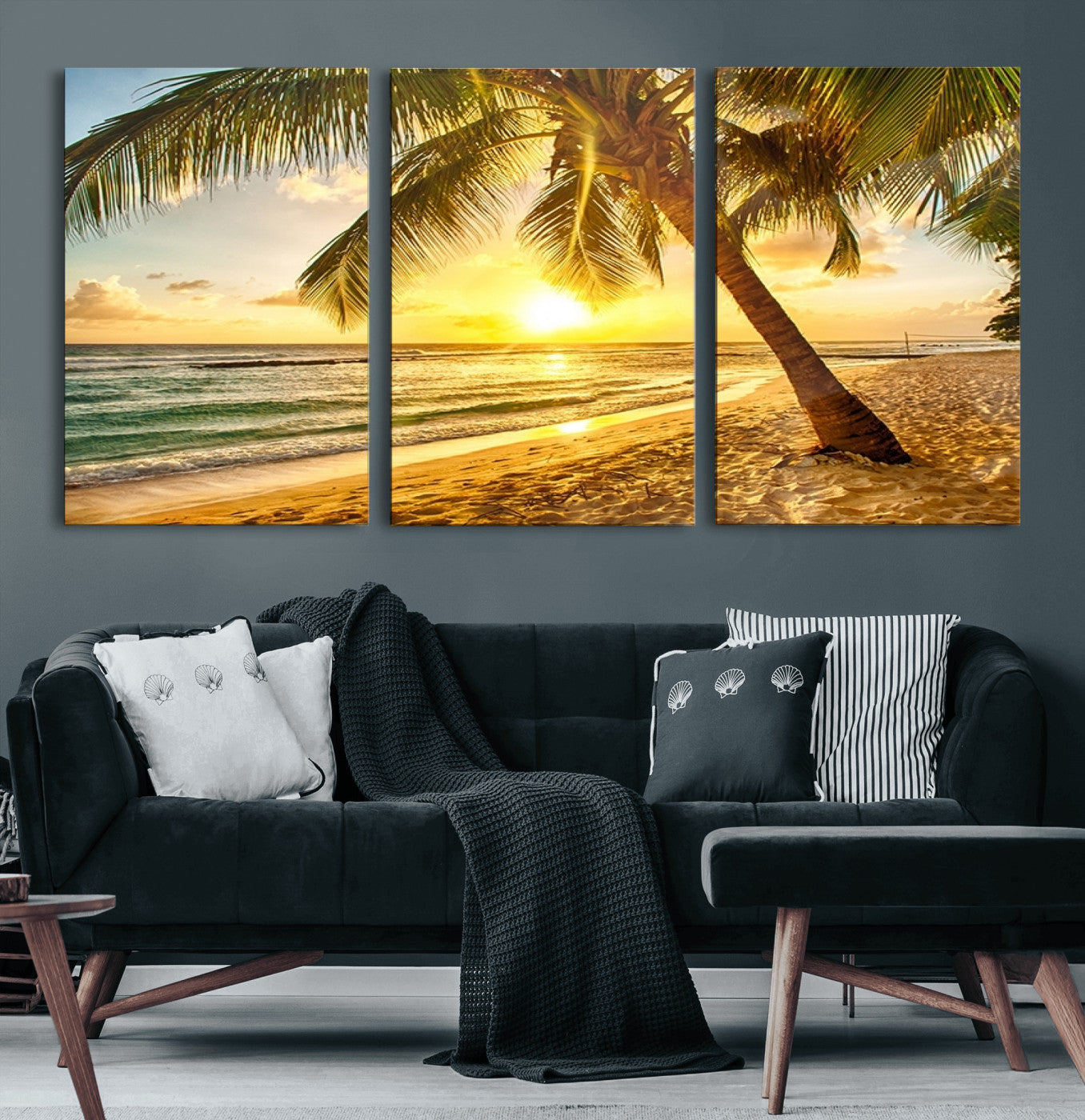 MGV-CV-60X30-3P - Beach Sunset Canvas Wall Art Print - Tropical Beach Canvas Wall Art Print – Vibrant Palm Trees and