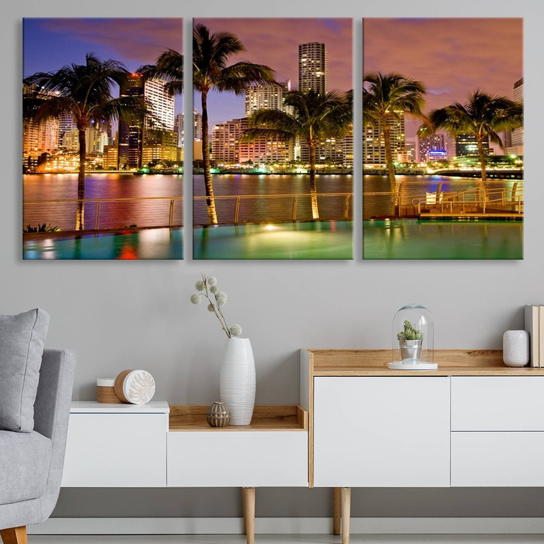 Wall Art MIAMI Canvas Print Miami Skyline with Palms