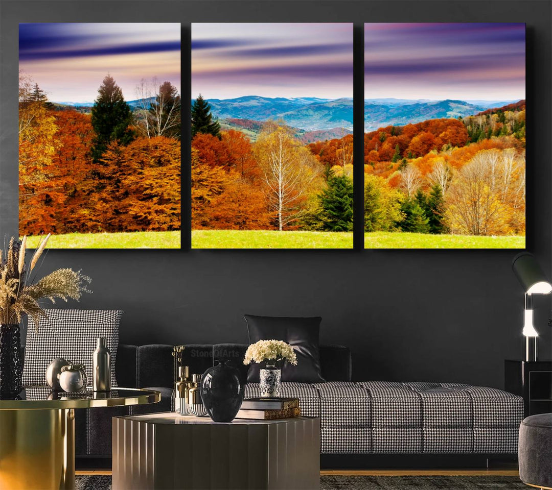 Autumn Forest Mountain Wall Art Canvas Print | Colorful Giclee Forest Canvas Print | Scenic Landscape Art for Living Room Decor Art Print