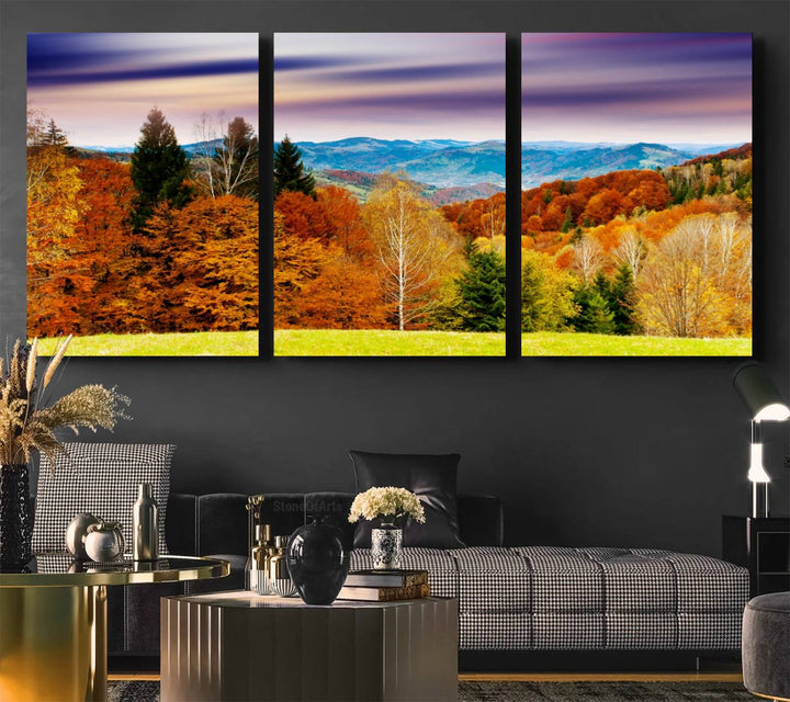 Autumn Forest Mountain Wall Art Canvas Print | Colorful Giclee Forest Canvas Print | Scenic Landscape Art for Living Room Decor Art Print
