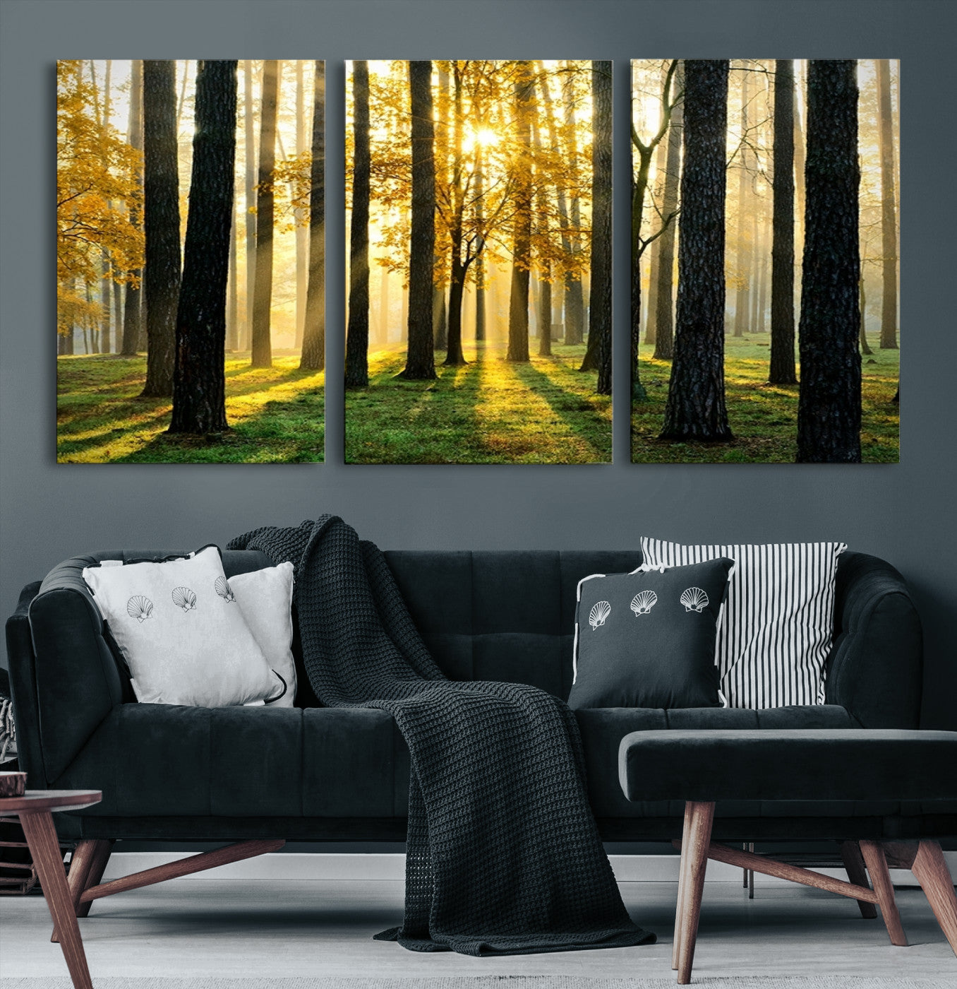 60024-MGV-CV-36X24-Sunlit Forest Wall Art Canvas Print - Large Framed Woodland Wall Art for Home or Office Decor, Rustic Nature Scene with Golden Light
