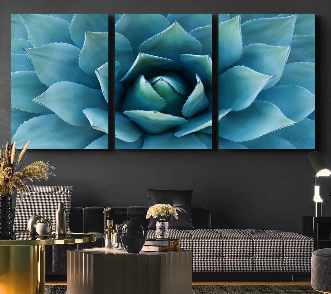 The Large Agave Succulent Canvas Wall Art is displayed on the wall.