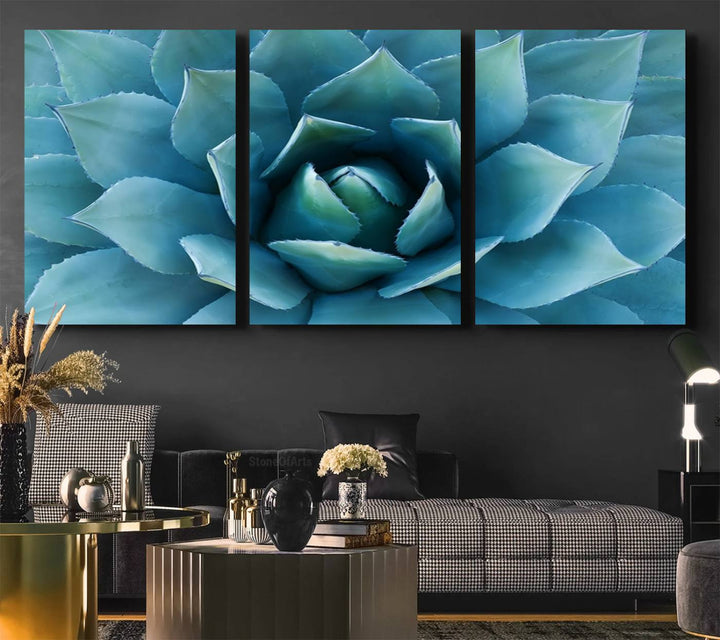 The Large Agave Succulent Canvas Wall Art is displayed on the wall.