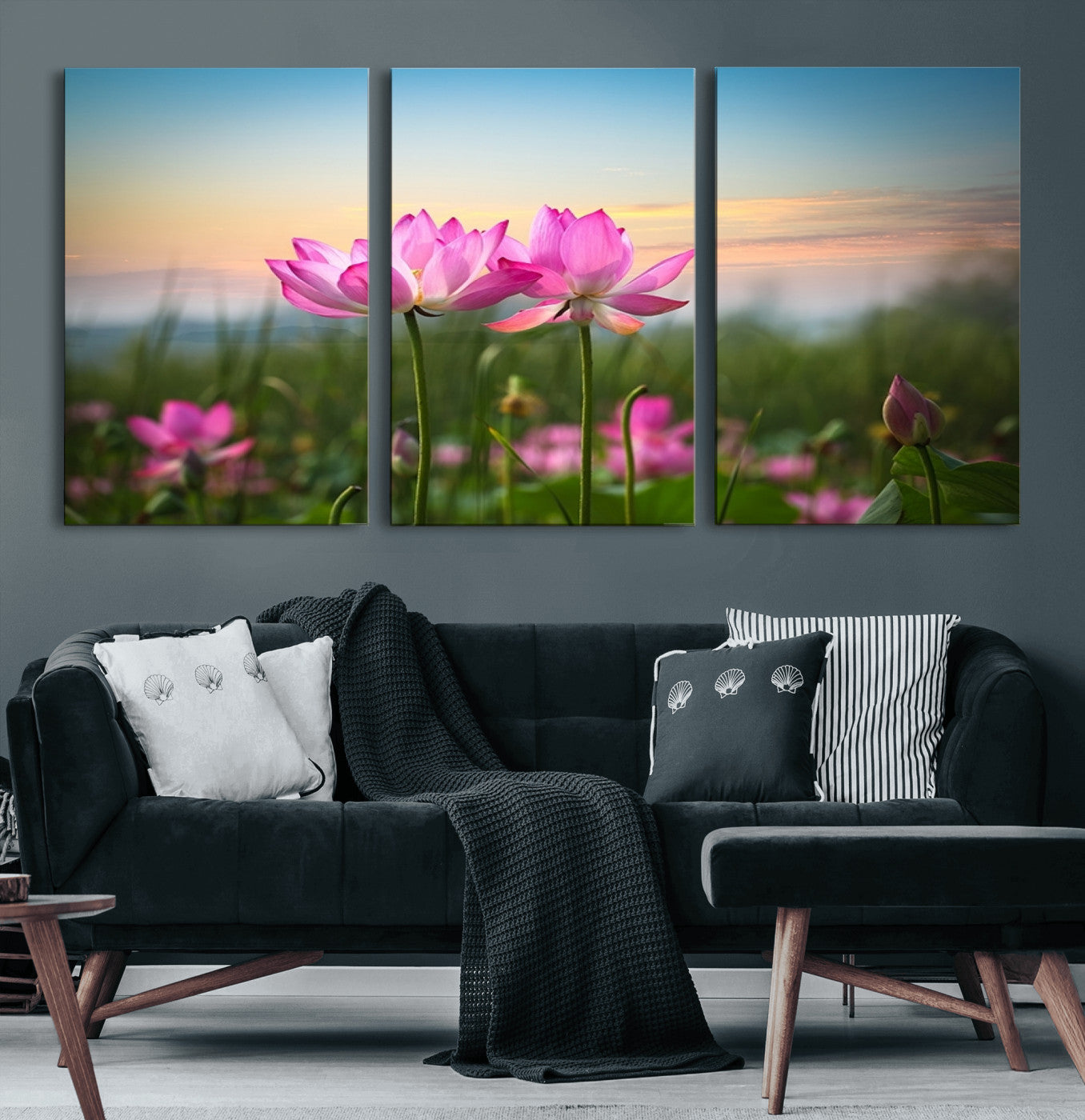 64234-MGV-CV-60X30-3P-Pink Flower on the Mountain Canvas Print, Framed Pink Flower Canvas Wall Art