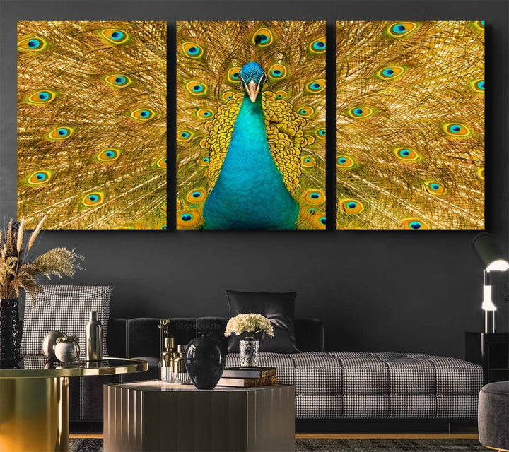 The Peacock Wall Art Canvas Print adorns a bright wall.