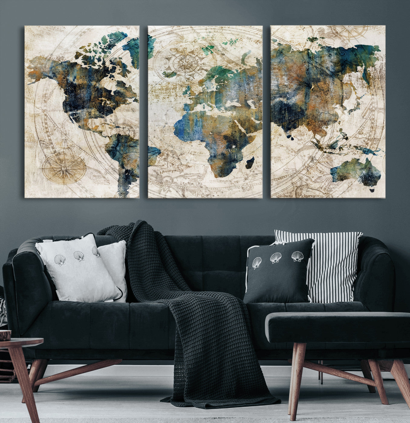 36972-MGV-CV-36X24 - Grunge Abstract World Map Art Print Canvas Print for Office Decor