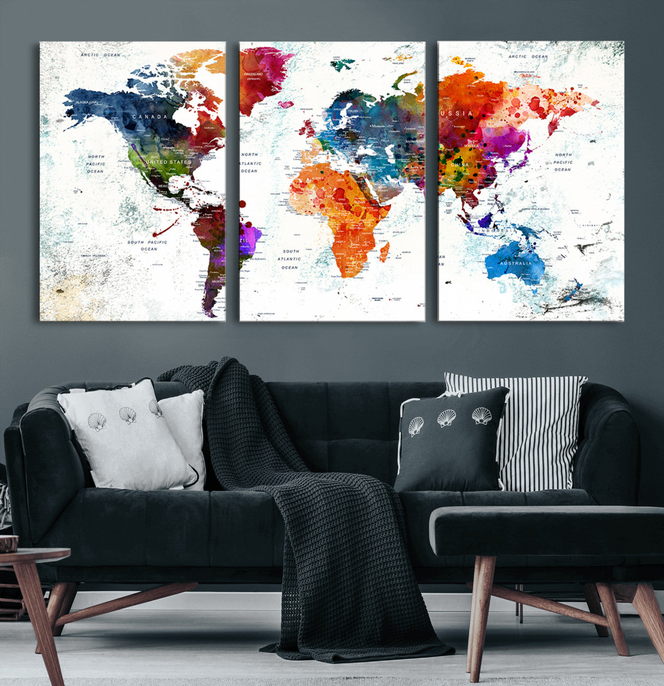 73167-MGV-CV-60X30-3P-Push Pin World Map Canvas Print – Framed Travel Map Wall Art for Couples, Anniversary Gift, Modern Home or Office Decor