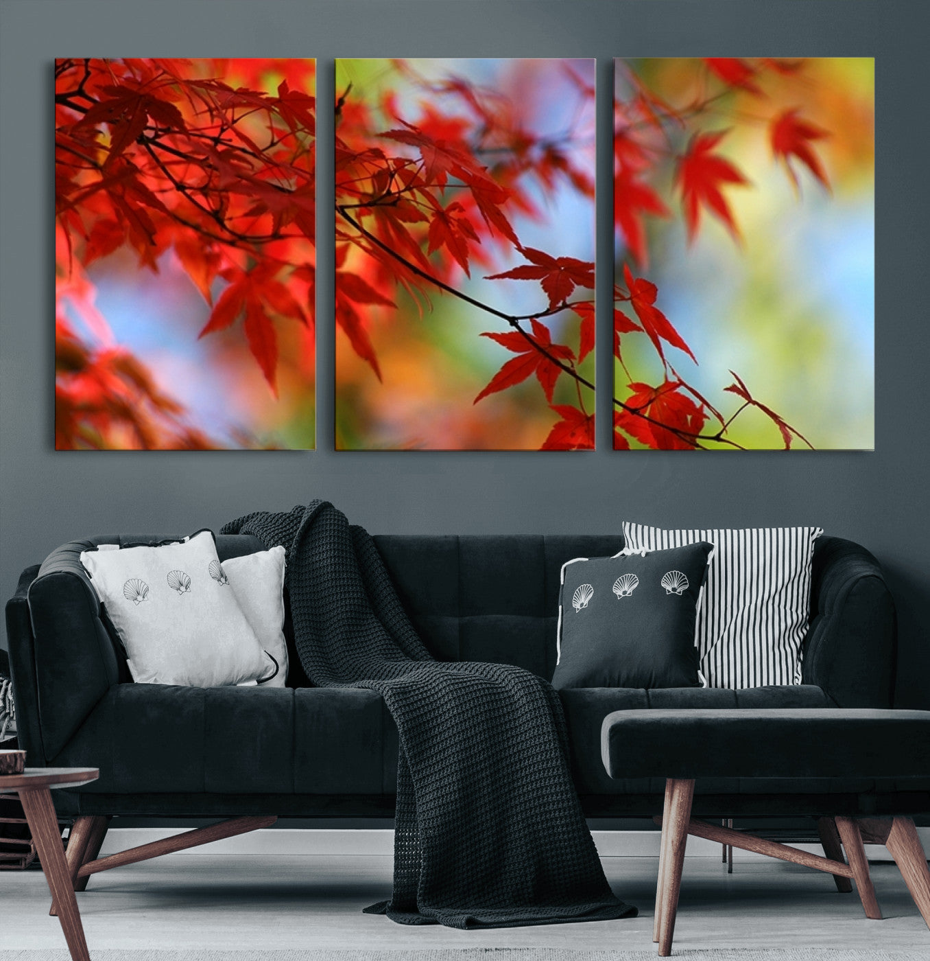 68946-MGV-CV-60X30-3P-Red Leaves Autumn Forest Wall Art Canvas, Red Leaves Autumn Forest Canvas Print