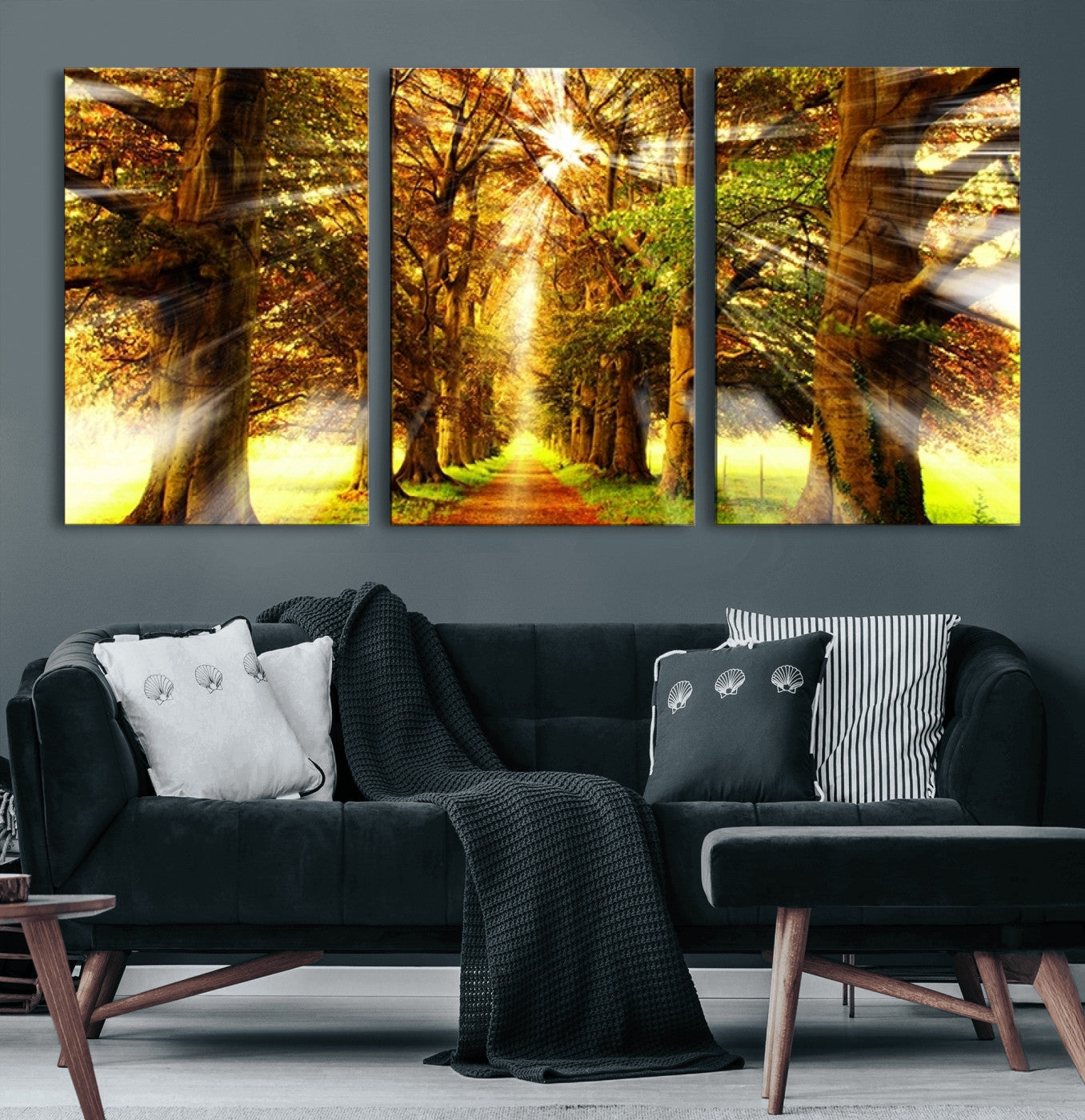 50243-MGV-CV-60X30-3P-Sunshine in Forest and Trees Wall Art Canvas Print