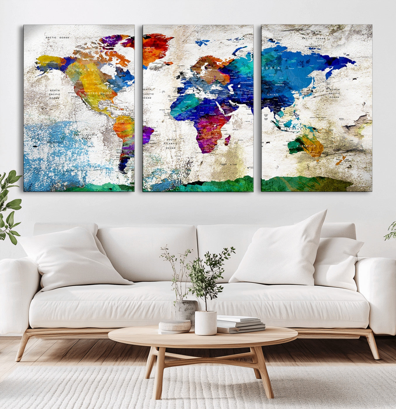 MGV-CV-60X30-3P - Push Pin World Map Canvas Print – Framed Wall Art for Couples to Track Their Travels – Anniversary