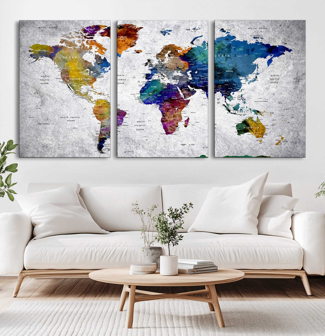 MGV-CV-60X30-3P - Push Pin World Map Canvas Print – Framed Wall Art for Couples to Track Their Travels – Anniversary