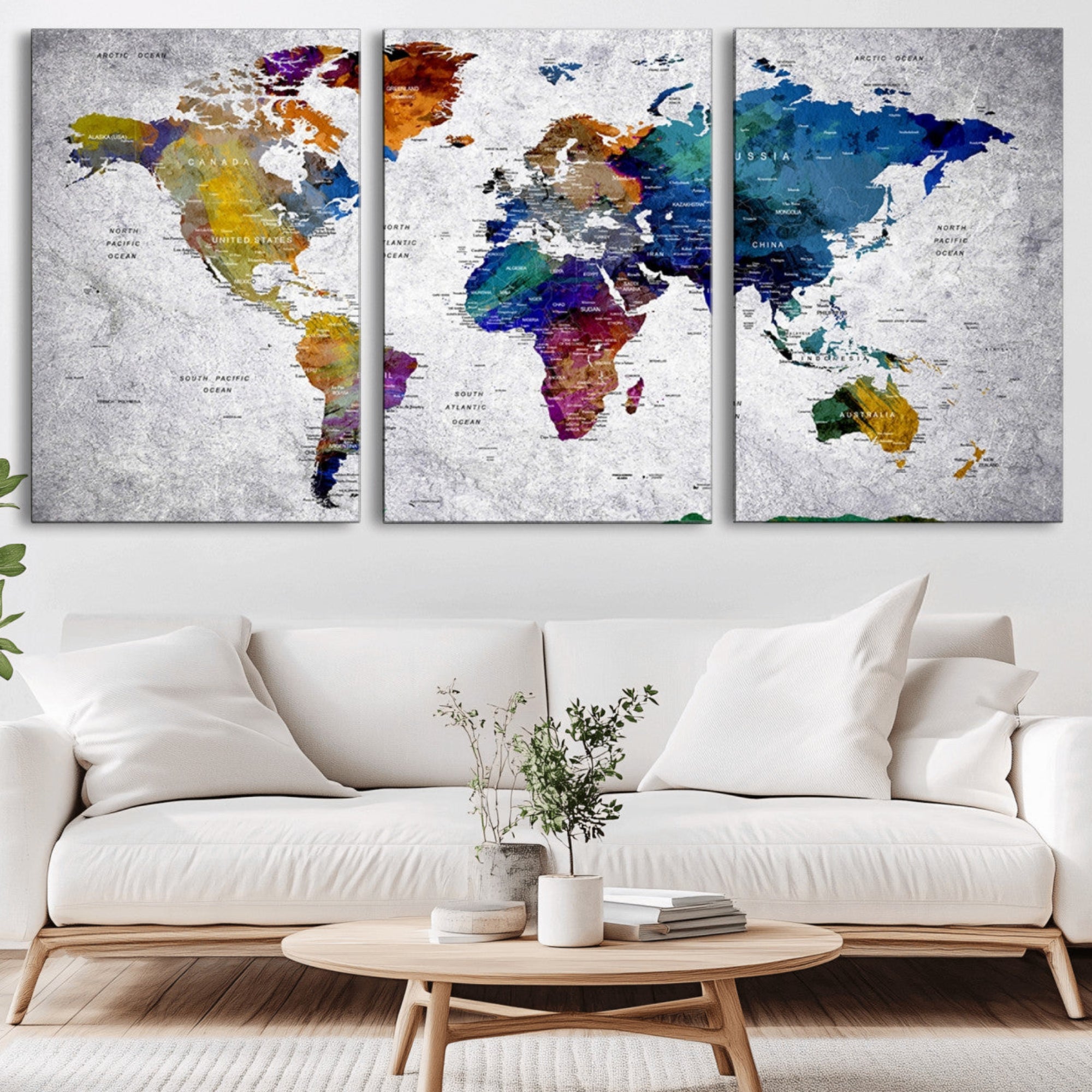 73670-MGV-CV-36X24-Push Pin World Map Canvas Print – Travel Tracker Wall Art for Couples, Perfect Anniversary Gift for Home or Office Decor