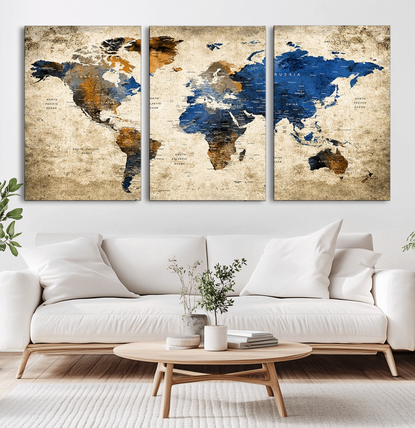 MGV-CV-60X30-3P - Push Pin World Map Canvas Print – Framed Wall Art for Couples to Track Their Travels – Anniversary