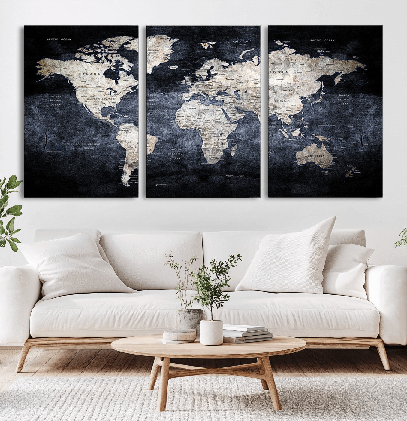 MGV-CV-60X30-3P - World Map Wall Art Canvas Print for Home and Office Decor