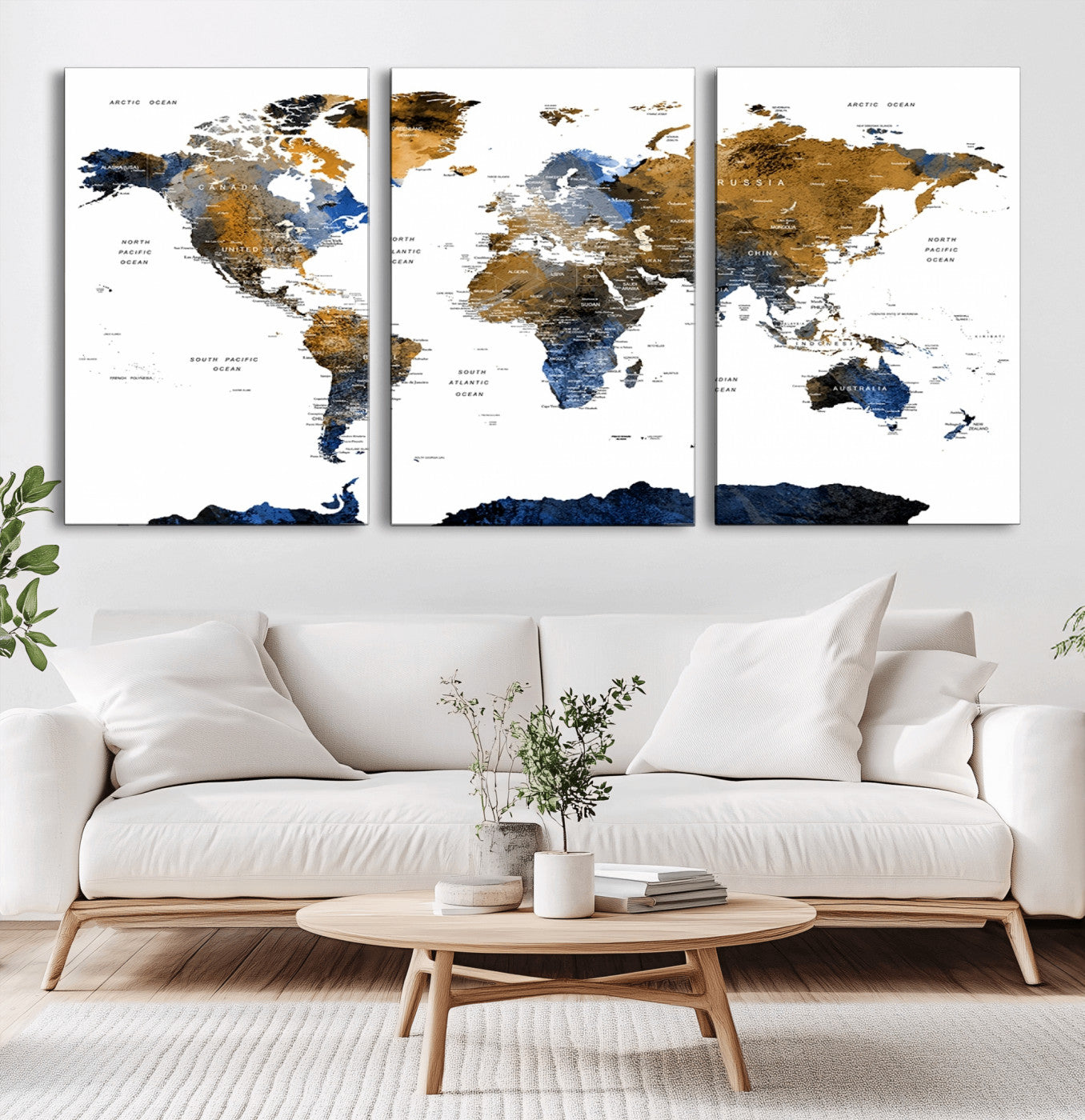 MGV-CV-60X30-3P - World Map Wall Art Canvas Print for Home and Office Decor