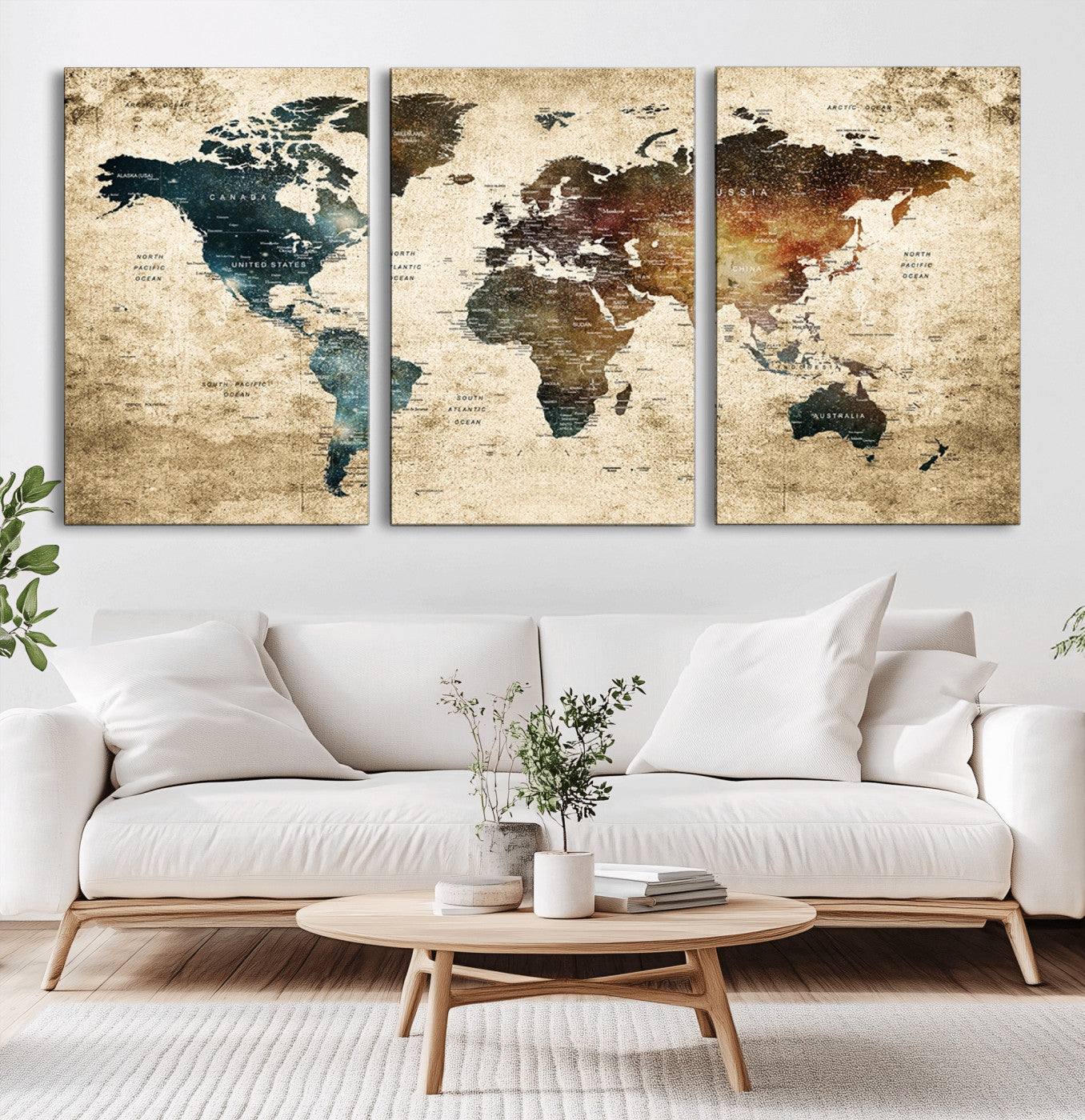 -Push Pin World Map Canvas Print – Framed Wall Art for Couples to Track Their Travels – Anniversary