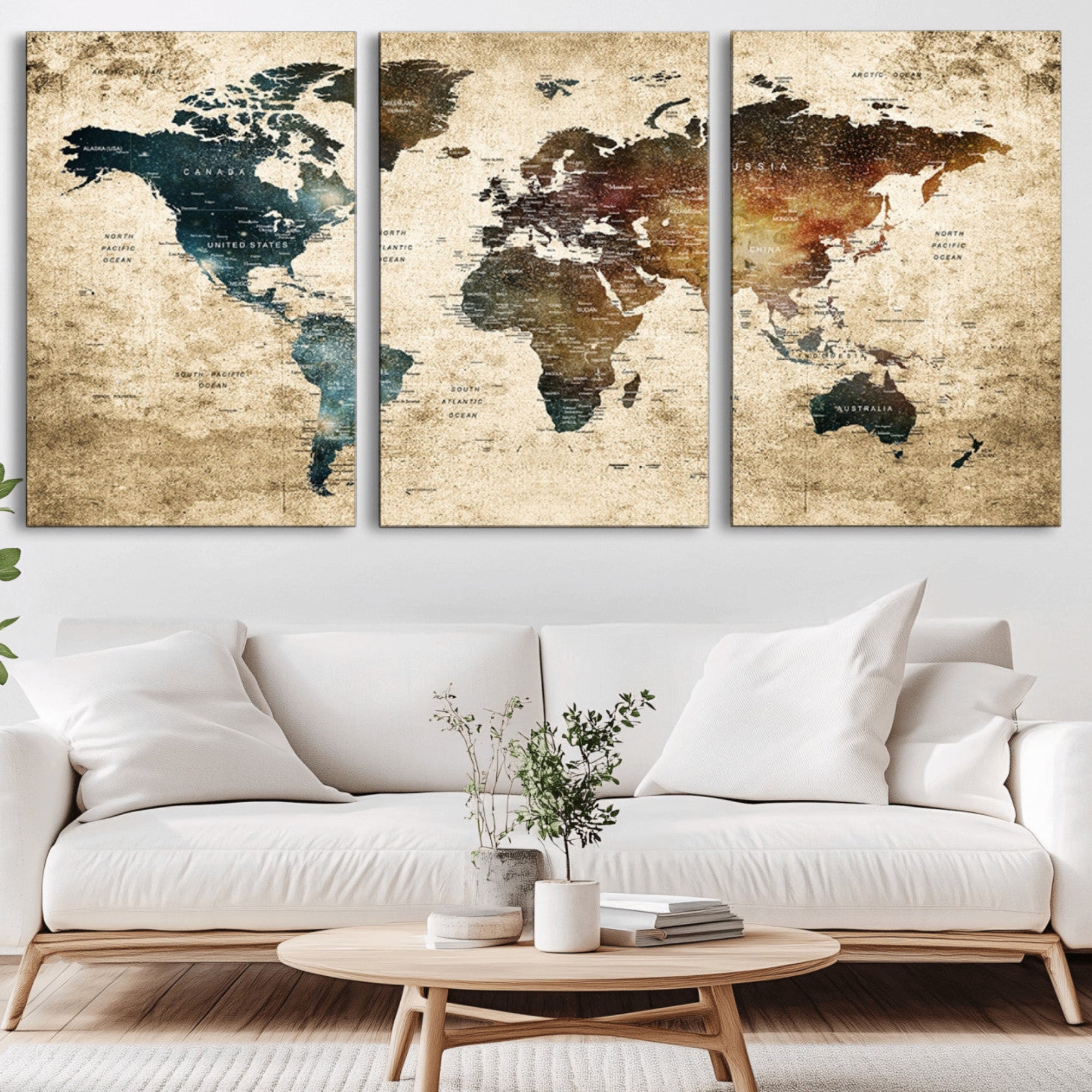 55201-MGV-CV-36X24-Push Pin World Map Canvas Print – Travel Tracker Wall Art for Couples, Perfect Anniversary Gift for Home or Office Decor