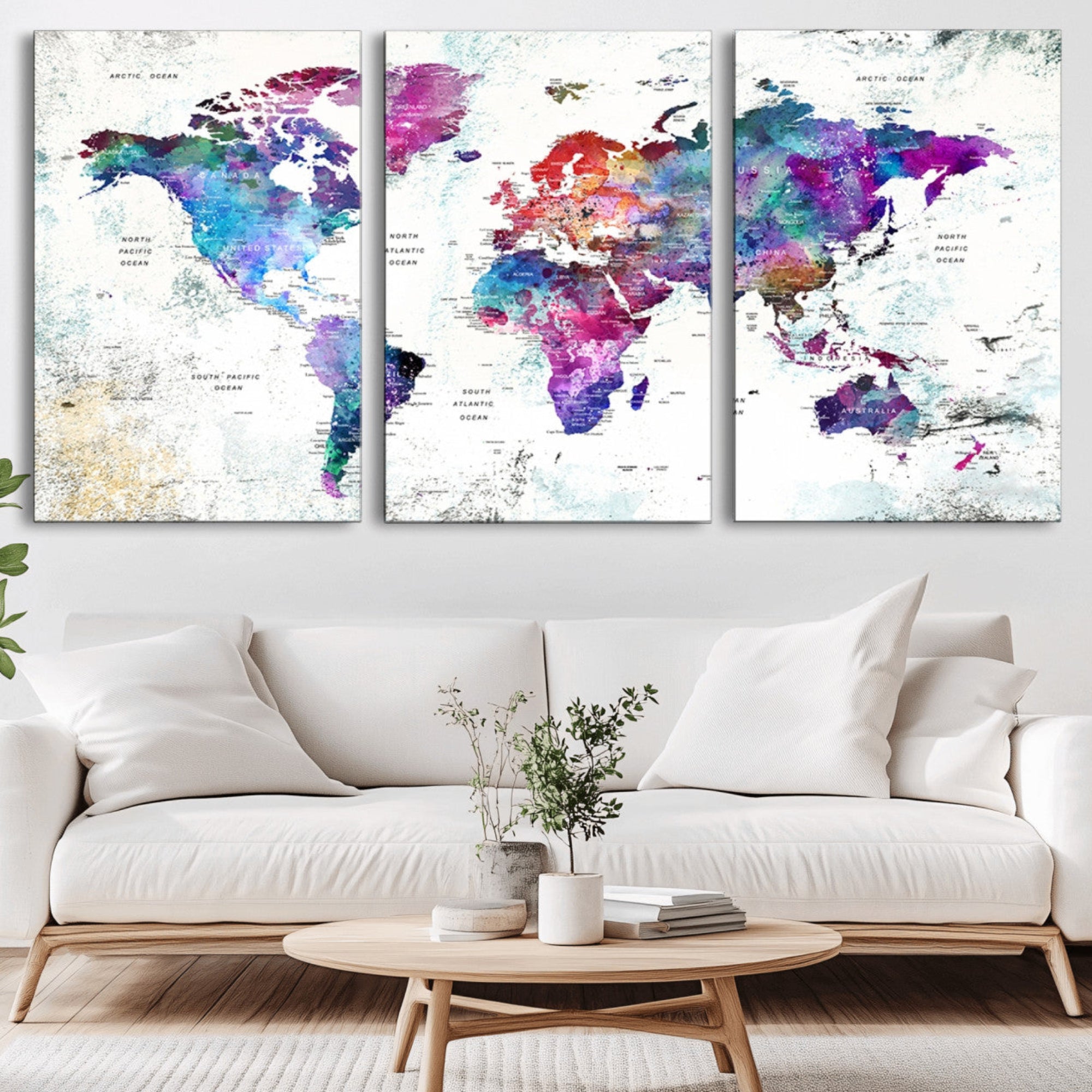 73735-MGV-CV-36X24-Push Pin World Map Canvas Print – Framed Travel Map Wall Art for Couples, Anniversary Gift, Modern Home or Office Decor