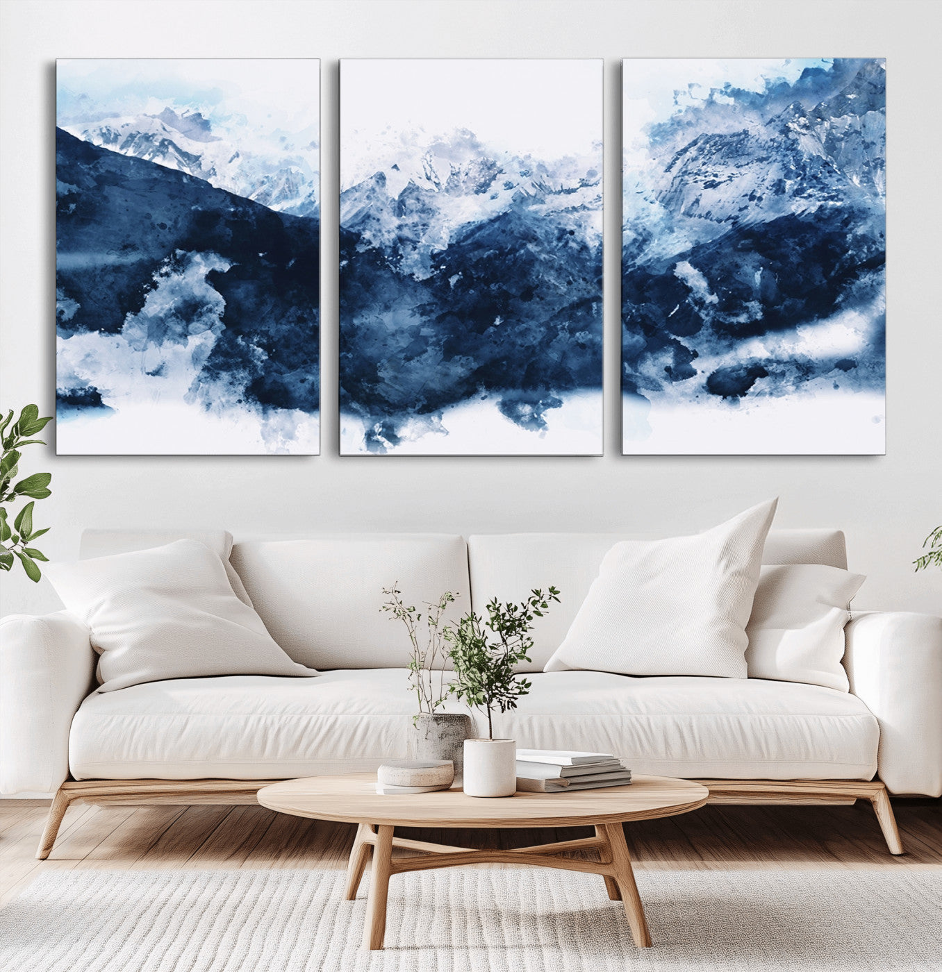 81700-MGV-CV-36X24-Abstract Blue Mountain Canvas Wall Art – Modern Triptych Landscape Print – Contemporary Nature Decor for Living Room or Office – Ready to