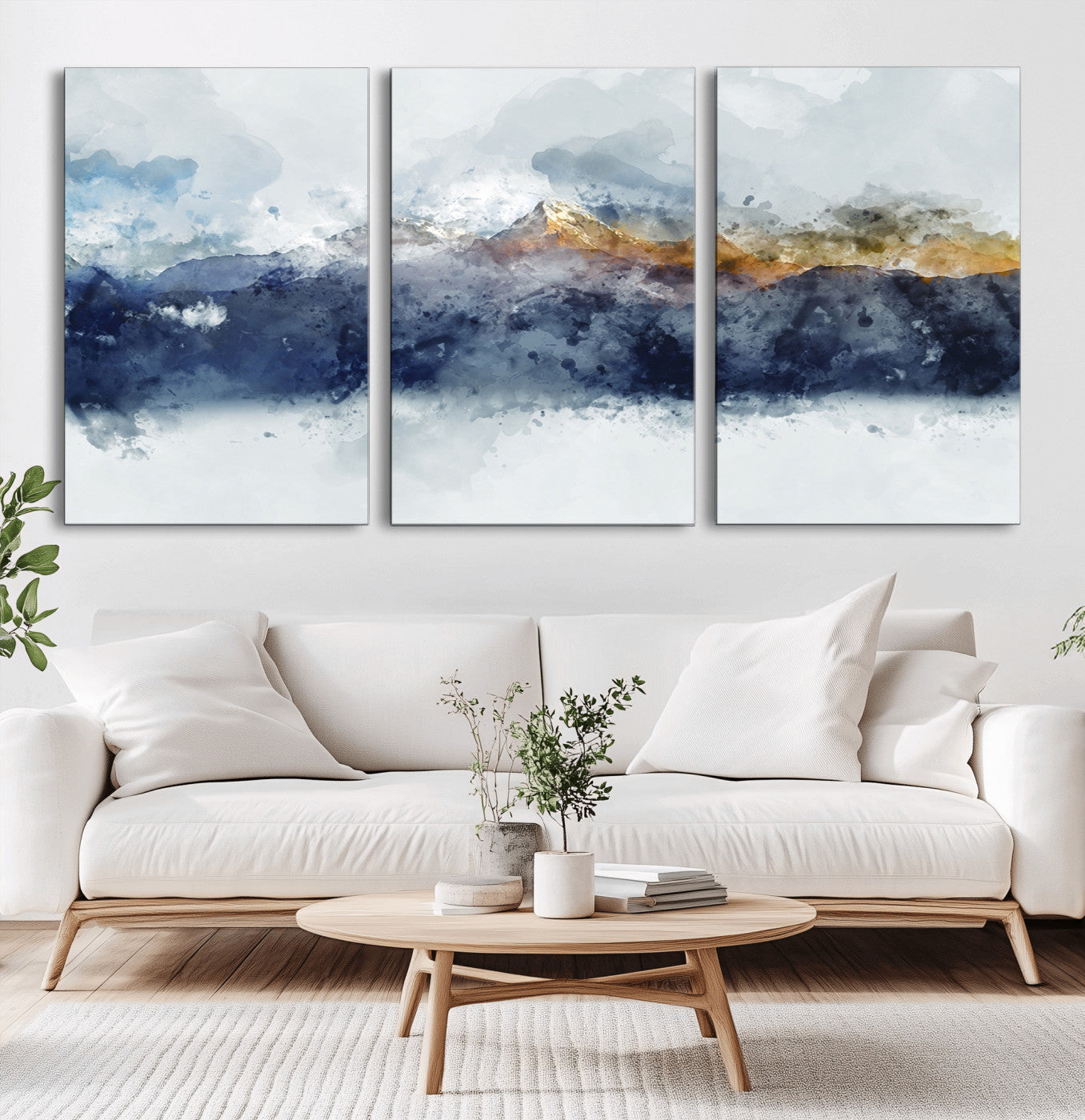 89149-MGV-CV-36X24-Abstract Mountain Range Art Canvas Print | 3 Panel Watercolor Landscape for Living Room, Office, or Bedroom | Large Ready-to-Hang Artwork