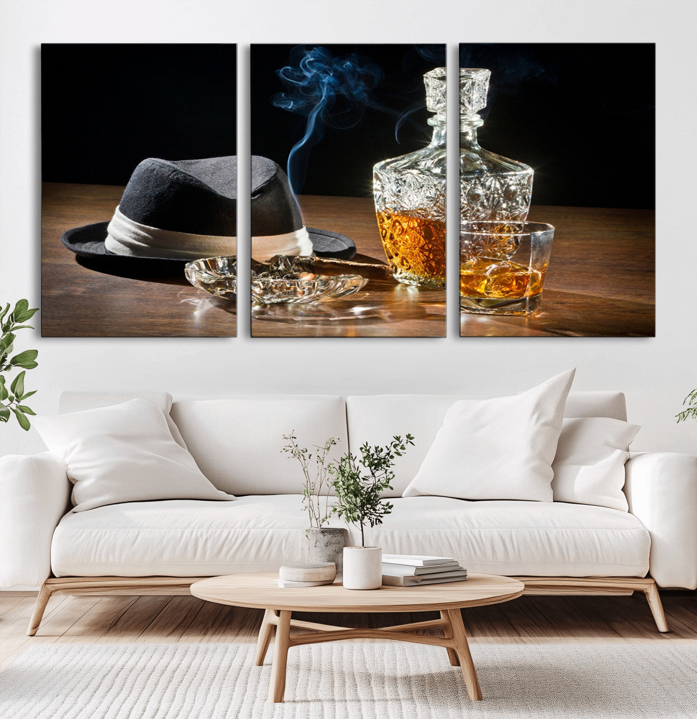 14629-MGV-CV-60X30-3P-Bourbon Whiskey Wall Art Canvas Print, Vintage Bottle and Glass Artwork, Classic Bar Decor for Home, Office