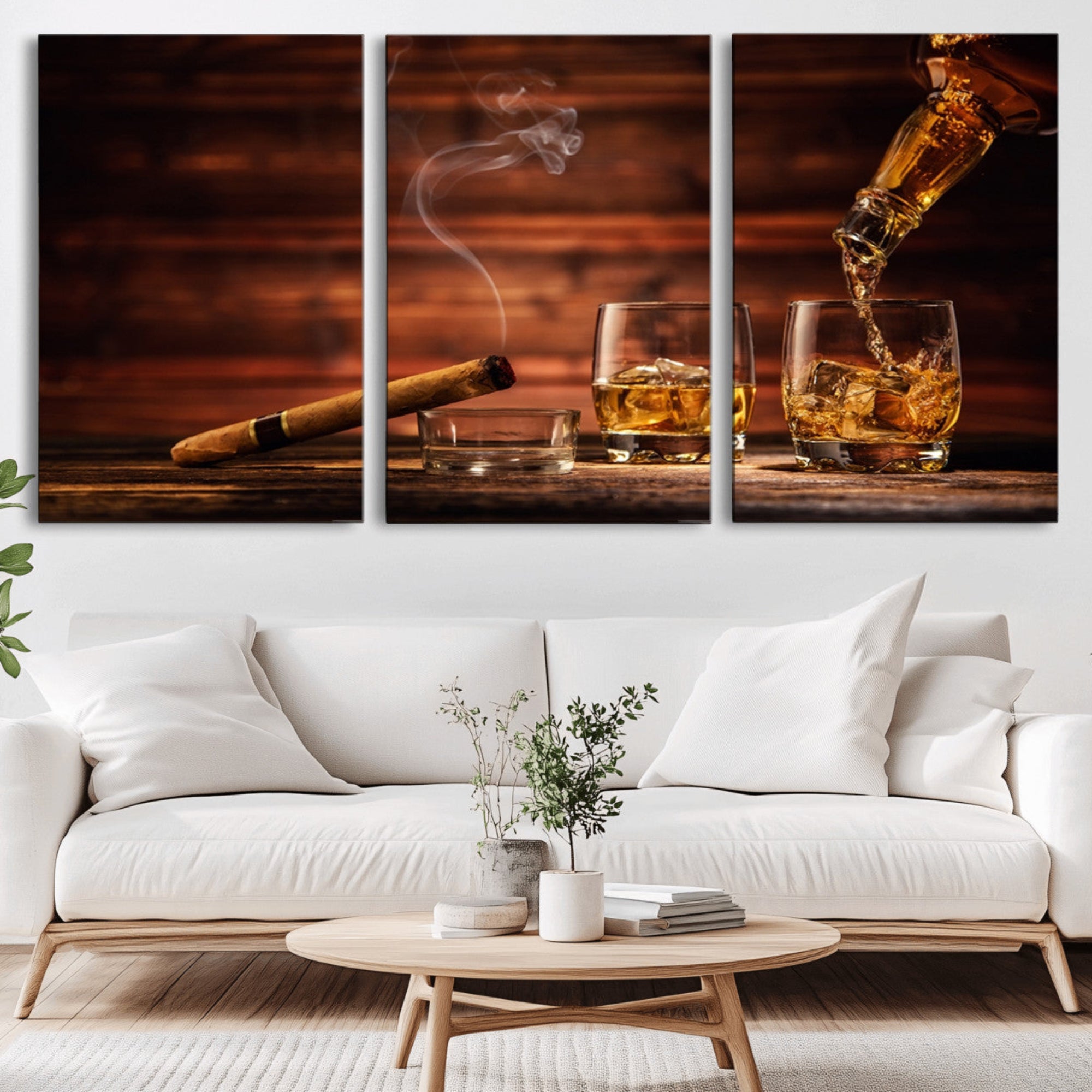 91042-MGV-CV-36X24-Whiskey and Cigar Wall Art Canvas | 3 Panel Bar Room Decor for Home Lounge, Office, or Man Cave |