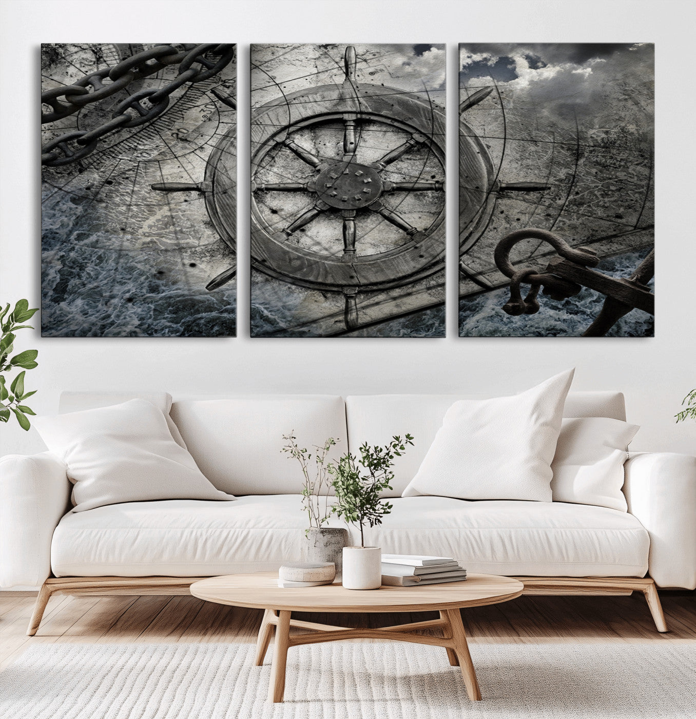 36770-MGV-CV-60X40-3P-Ship Steering Wheel Vintage Wall Art Canvas Print