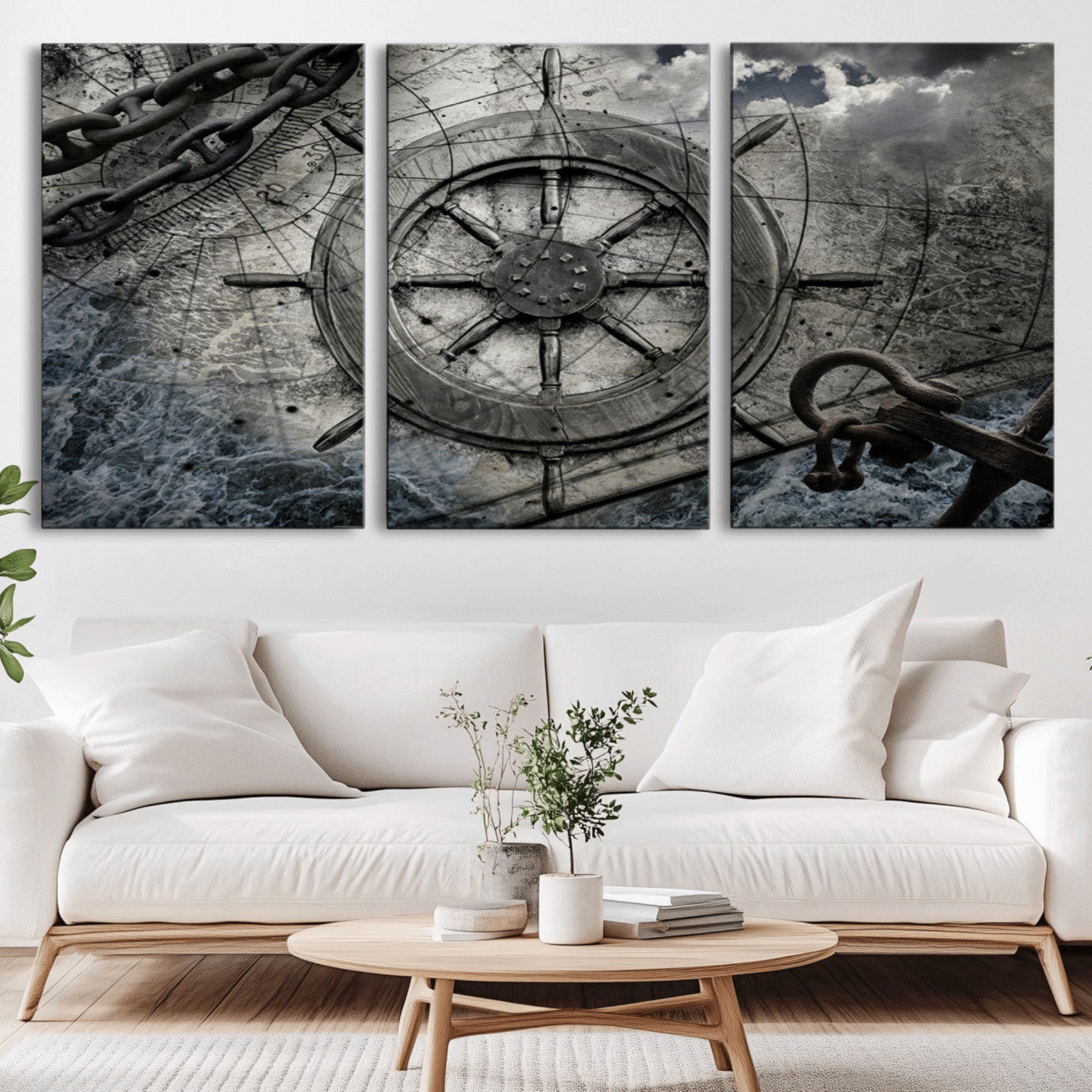 36770-MGV-CV-36X24-Ship Steering Wheel Vintage Wall Art Canvas Print