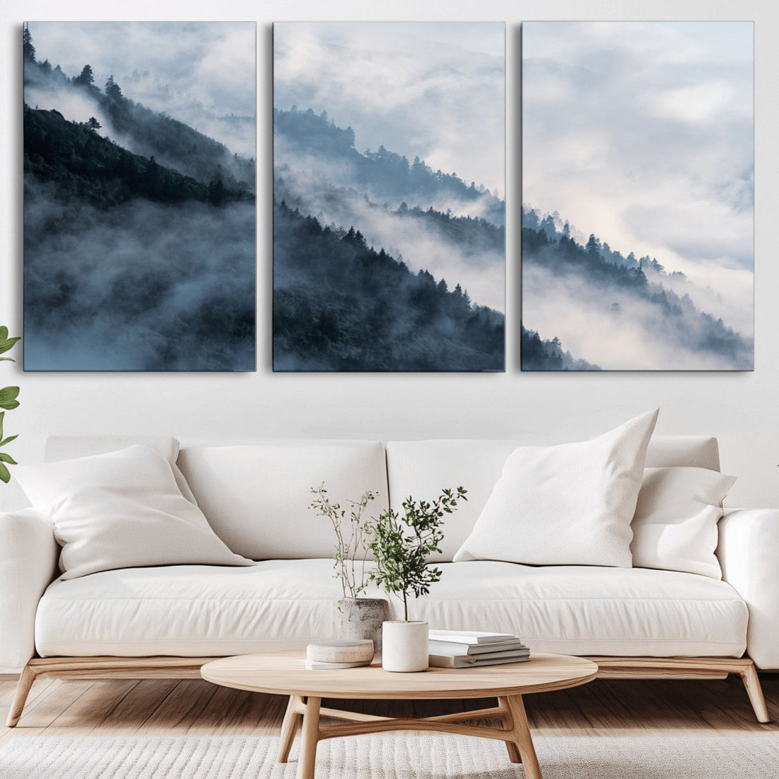 Foggy Forest Wall Art Canvas Print | Misty Mountain Landscape Decor