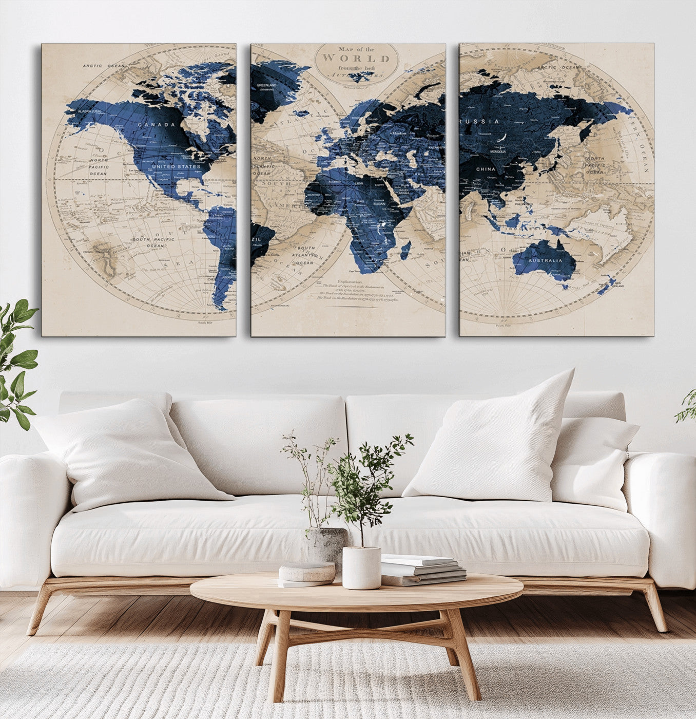 MGV-CV-60X30-3P - World Map Wall Art Canvas Print for Home and Office Decor