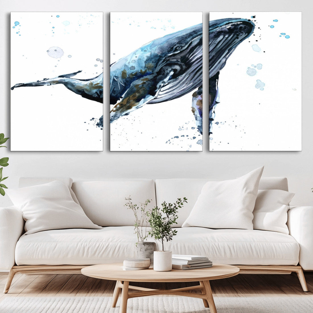 Watercolor Whale Wall Art Canvas Print