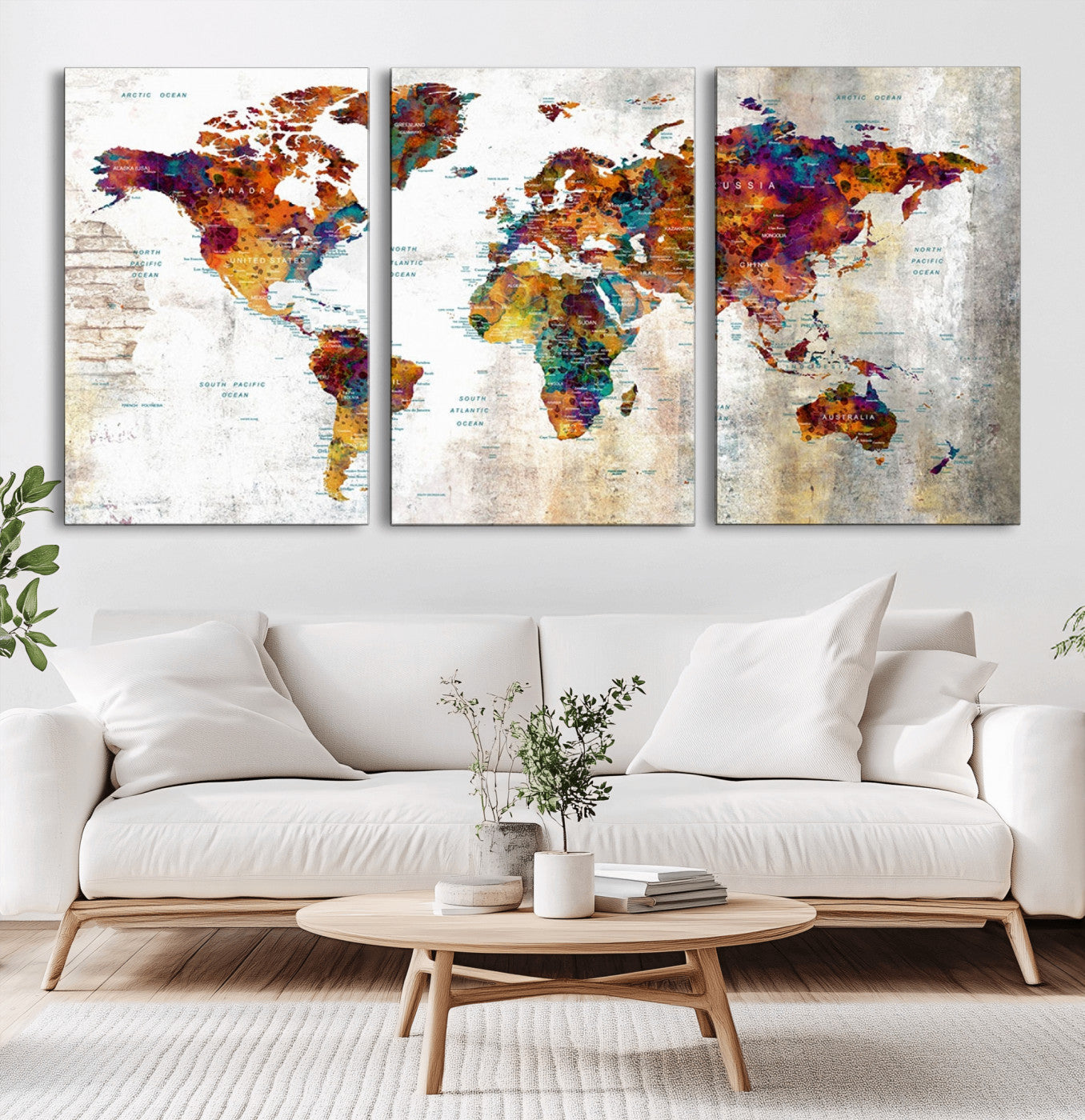 MGV-CV-60X30-3P - Push Pin World Map Canvas Print – Framed Wall Art for Couples to Track Their Travels – Anniversary