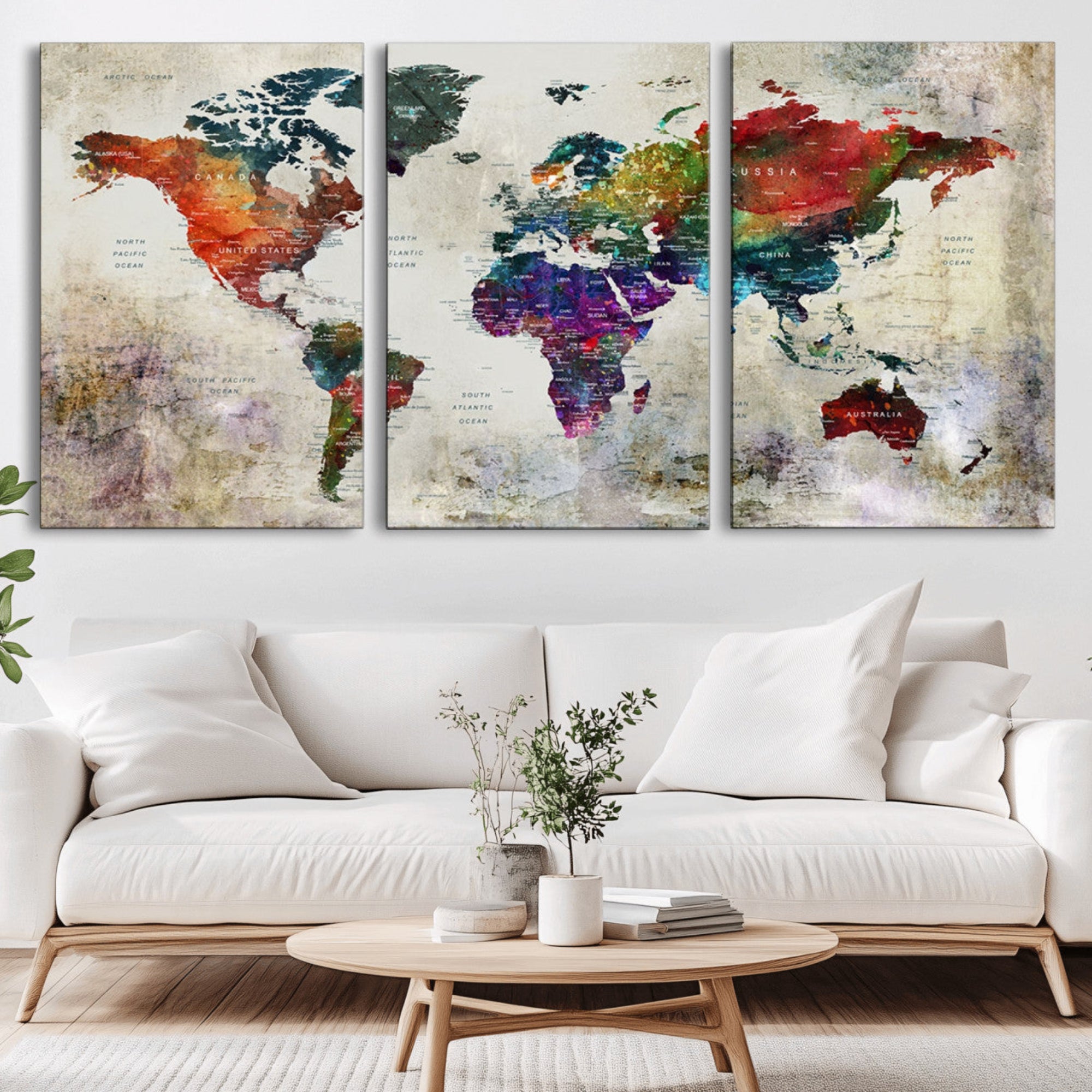 83409-MGV-CV-36X24-Push Pin World Map Canvas Print – Framed Travel Map Wall Art for Couples, Anniversary Gift, Modern Home or Office Decor