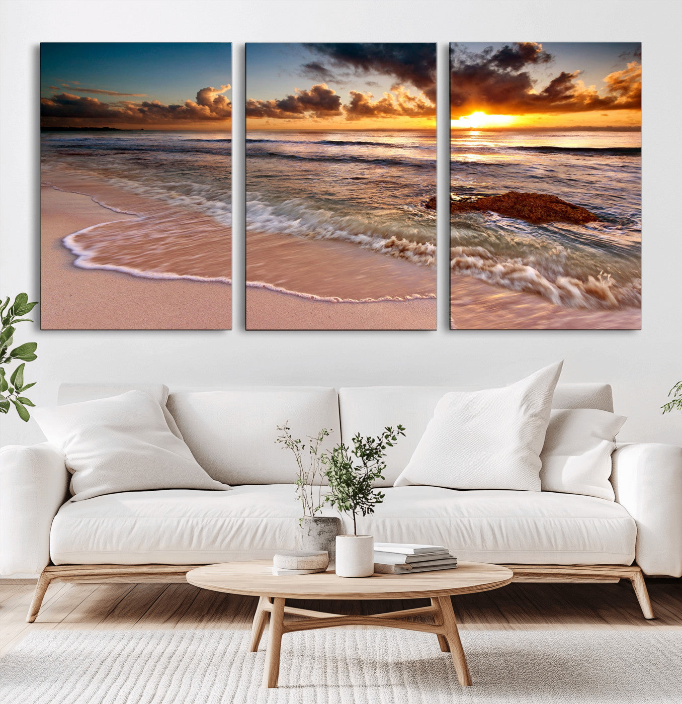 MGV-CV-60X30-3P - Sunset on Ocean Wall Art Canvas Print