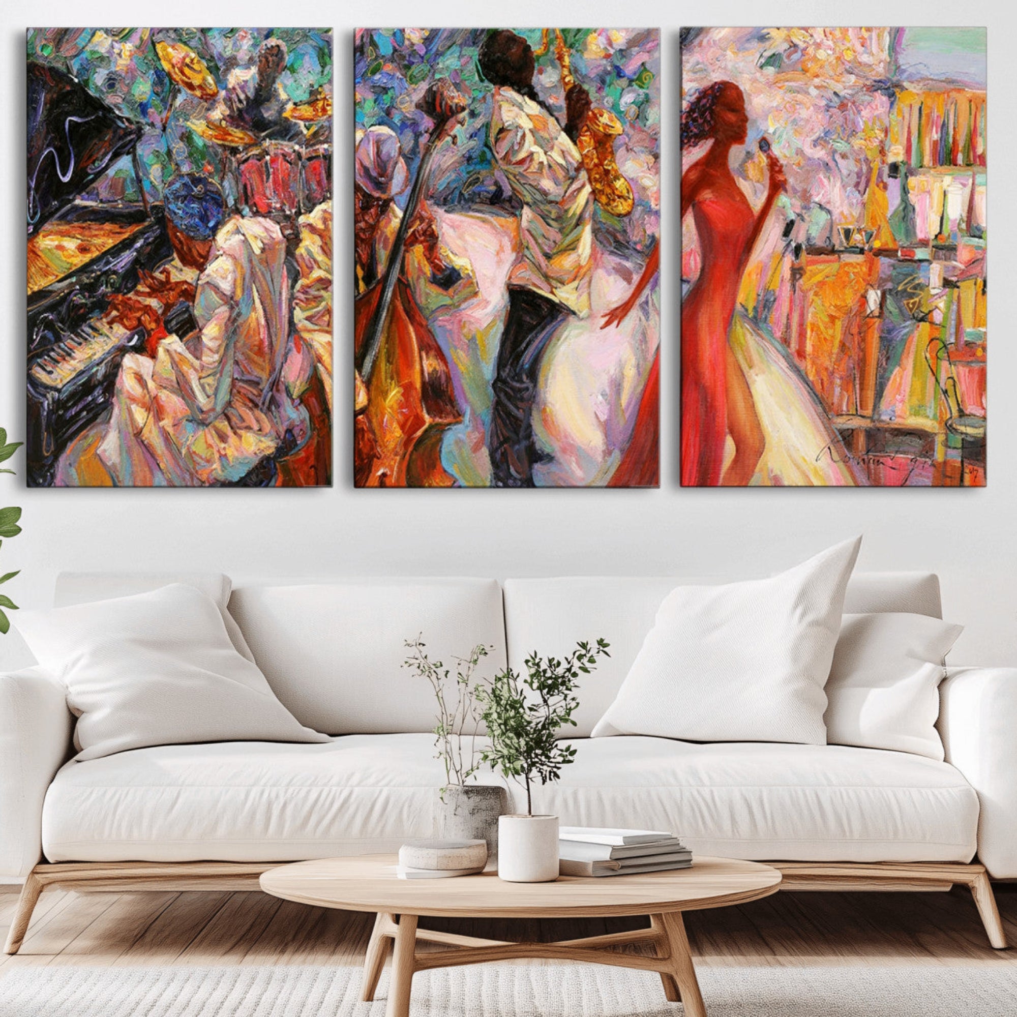 40574-MGV-CV-36X24-Abstract Afro American Jazz Canvas Wall Art | Music-Inspired Painting for Dining Room, Living Room,