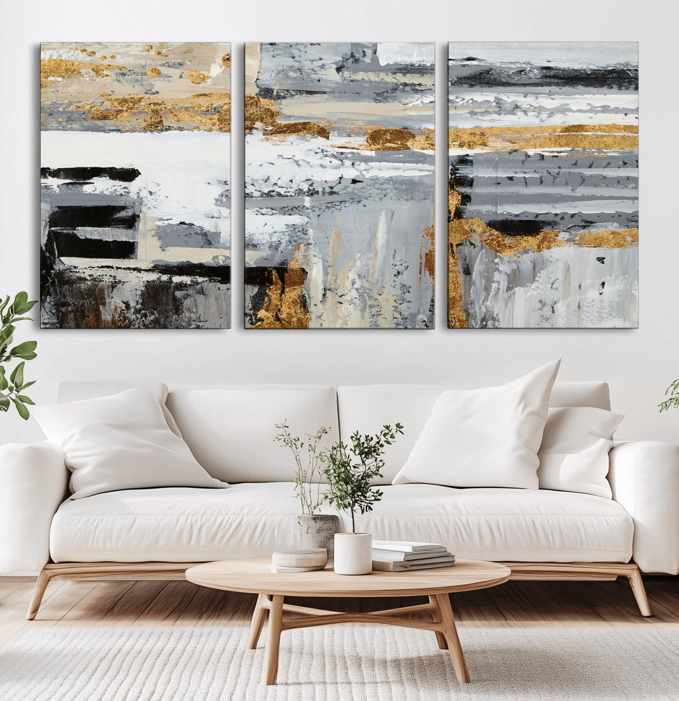 43177-MGV-CV-36X24-Abstract Painting Canvas Wall Art Print Paint Drip Art Brush Strokes Gray Artwork