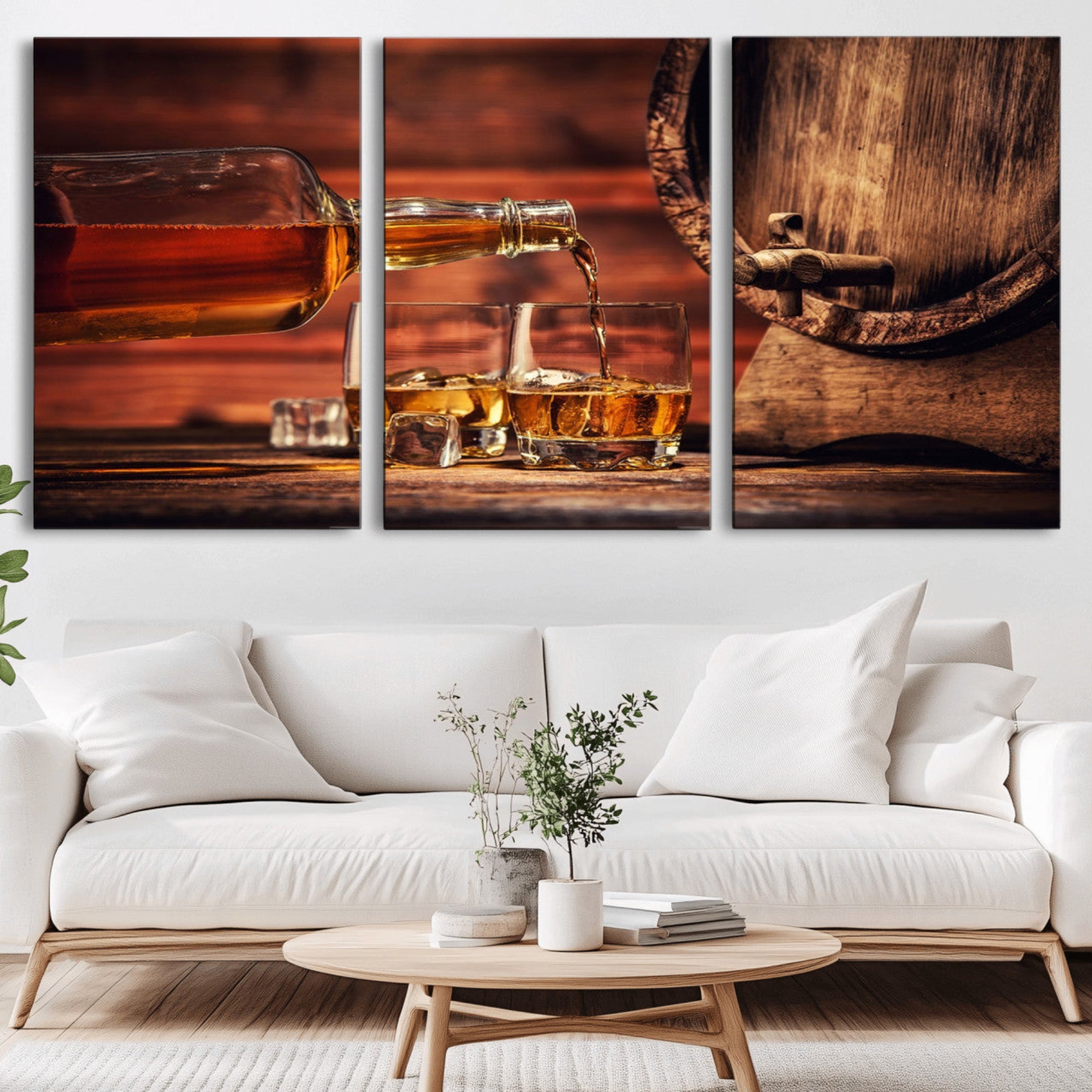 21266-MGV-CV-36X24-Whiskey and Cigar Canvas Wall Art | 3 Panel Bar Room Decor for Home Lounge, Office, or Man Cave |