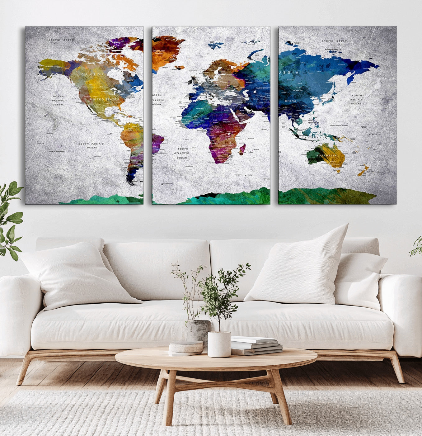 MGV-CV-60X30-3P - Push Pin World Map Canvas Print – Framed Wall Art for Couples to Track Their Travels – Anniversary