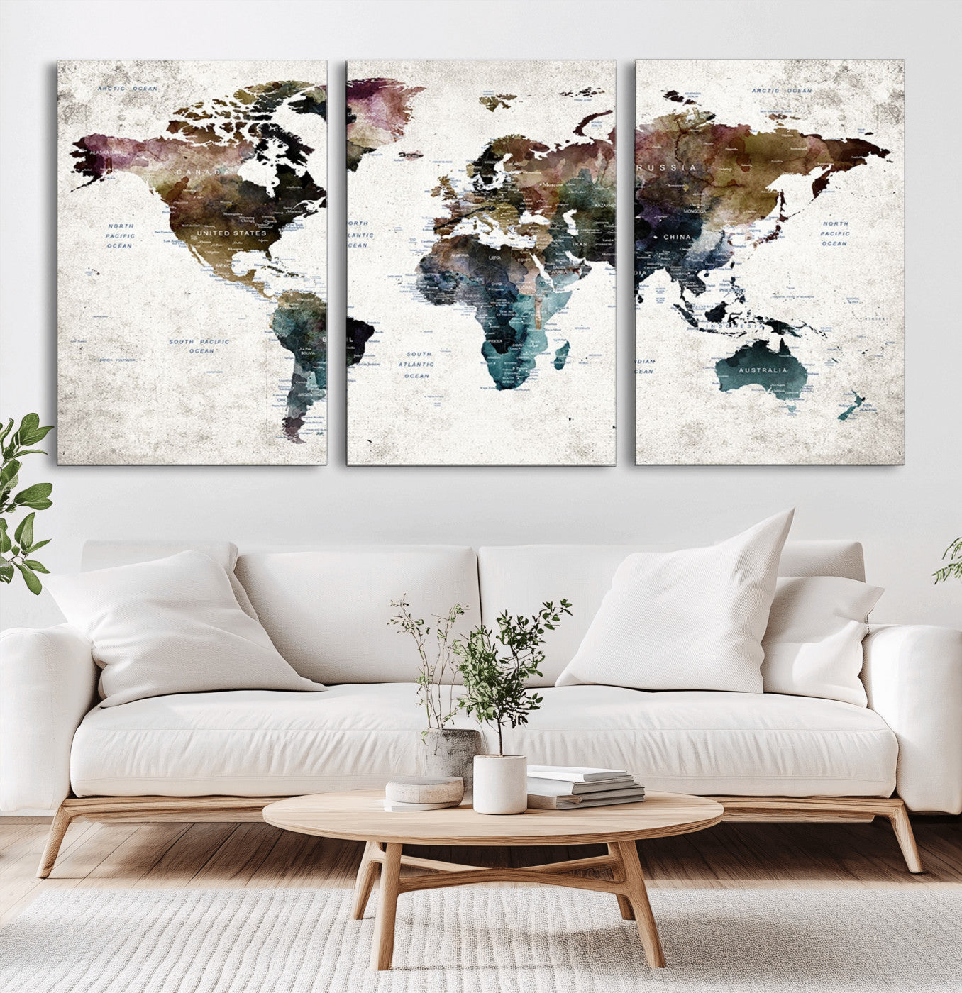 MGV-CV-60X30-3P - Push Pin World Map Canvas Print – Framed Wall Art for Couples to Track Their Travels – Anniversary