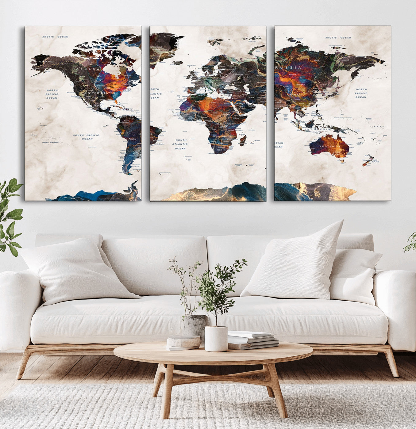 MGV-CV-60X30-3P - Push Pin World Map Canvas Print – Framed Wall Art for Couples to Track Their Travels – Anniversary