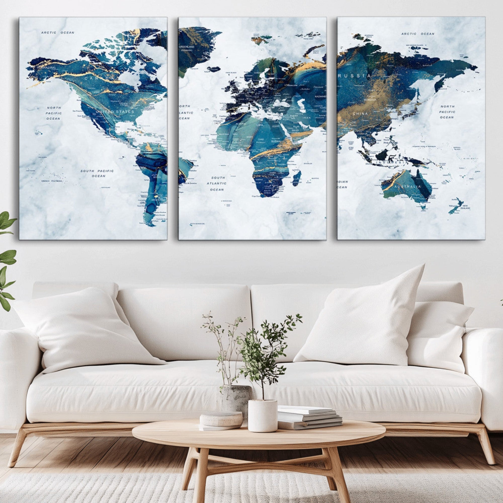 53819-MGV-CV-36X24-Push Pin World Map Canvas Print – Framed Travel Map Wall Art for Couples, Anniversary Gift, Modern Home or Office Decor