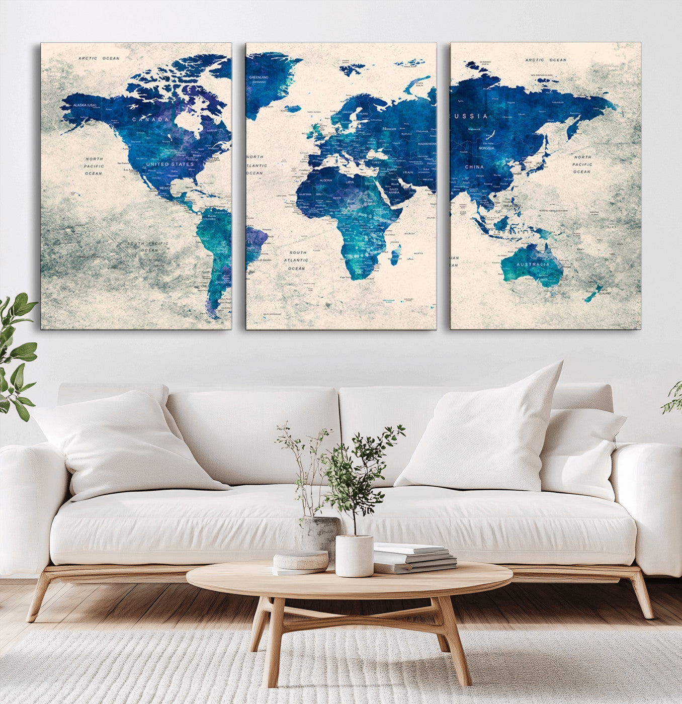 MGV-CV-60X30-3P - Push Pin World Map Canvas Print – Framed Wall Art for Couples to Track Their Travels – Anniversary