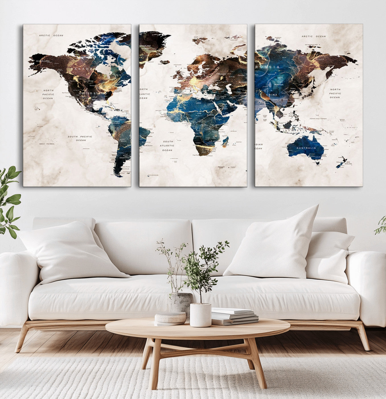 MGV-CV-60X30-3P - Push Pin World Map Canvas Print – Framed Wall Art for Couples to Track Their Travels – Anniversary