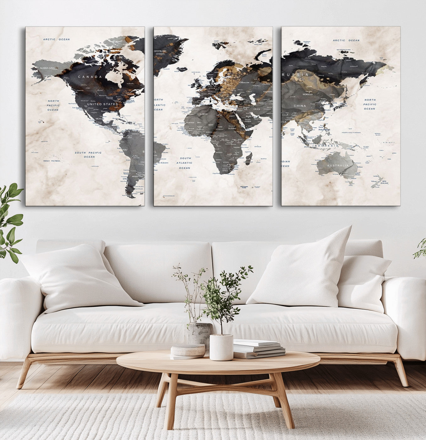 MGV-CV-60X30-3P - Push Pin World Map Canvas Print – Framed Wall Art for Couples to Track Their Travels – Anniversary