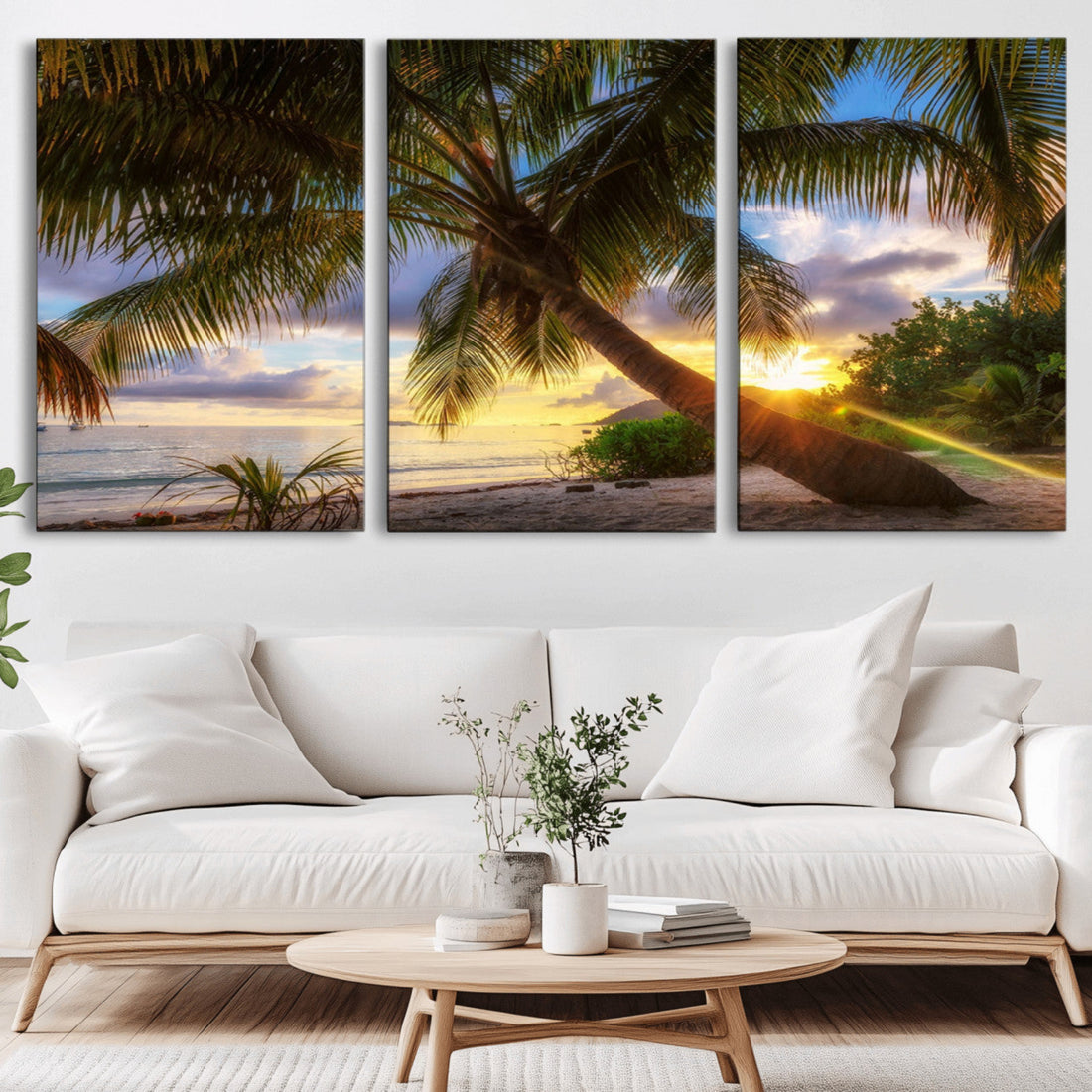 Tropical Island Sunset on the Beach Palms Wall Art Canvas Print