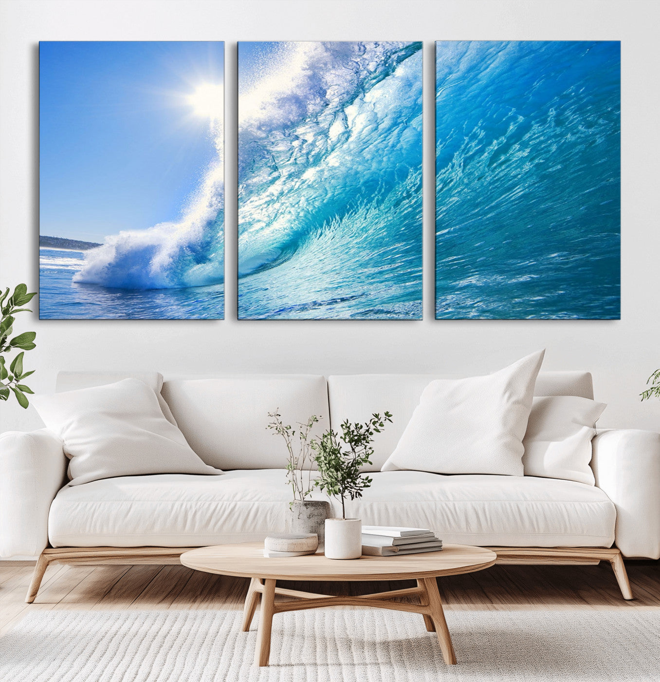 -Blue Big Wave Surfing Ocean Canvas Wall Art Artwork Print